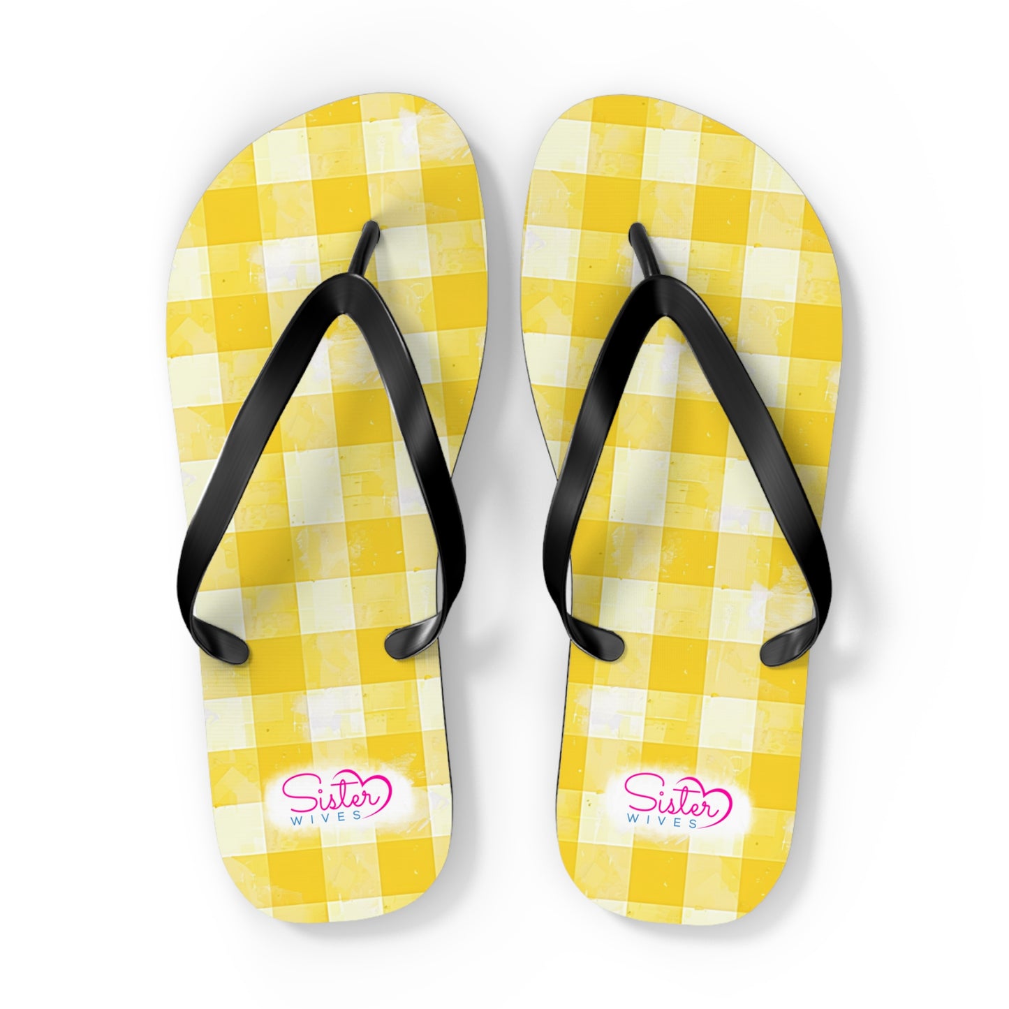 Cute Yellow Gingham Flip Flops for Women | Ethical Non Monogamy Lifestyle Summer Sandals