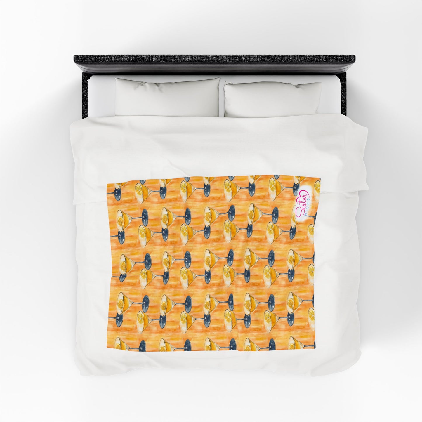 Orange Lemon Cocktail Throw Blanket | Citrus Cocktail Cozy Blanket | Retro Kitchen & Bar Decor | Polyamory & ENM Friendly Home Decor | Swinger Lifestyle Cozy Blanket | Minimalist Blush Stripe Throw