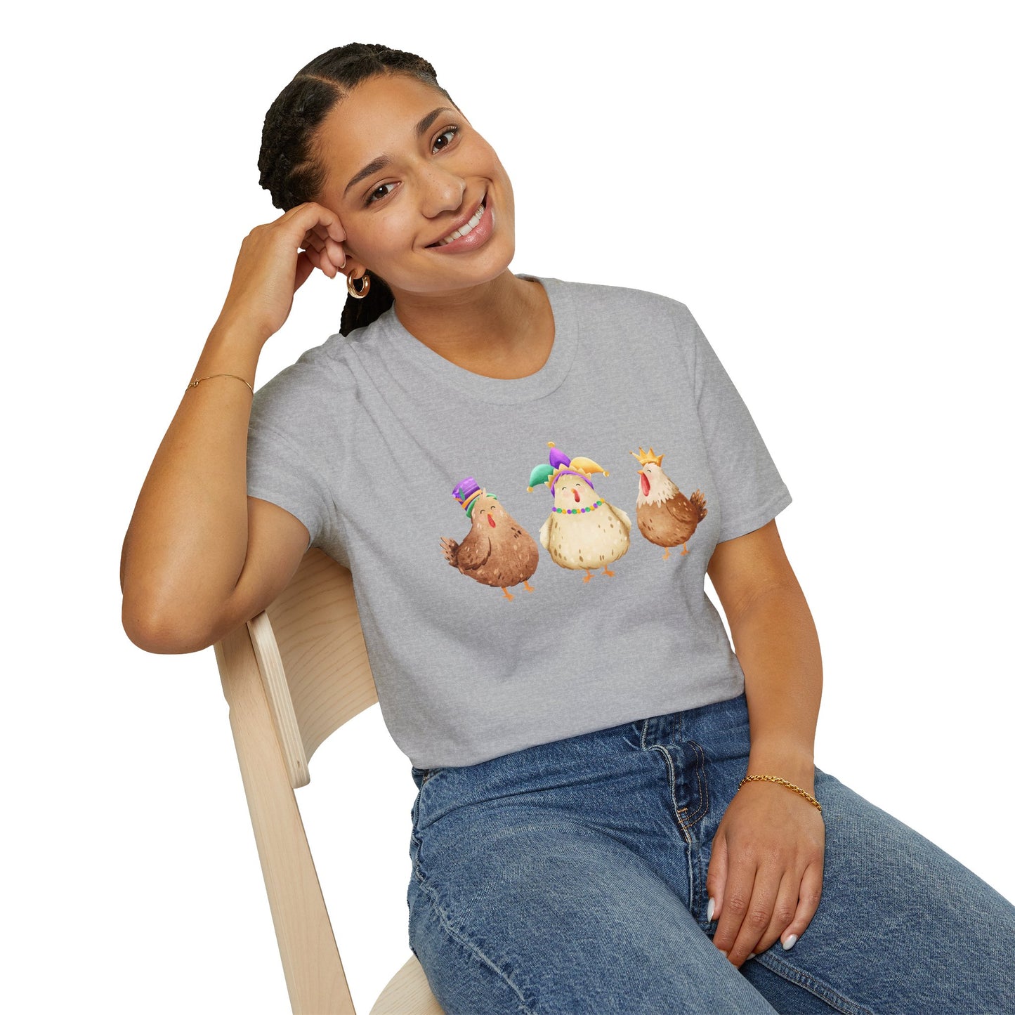 Throuple Chicken T-Shirt | Polyamory ENM Pride Tee | Cute Mardi Gras Chickens Graphic Shirt | Chosen Family Swinger Lifestyle Apparel