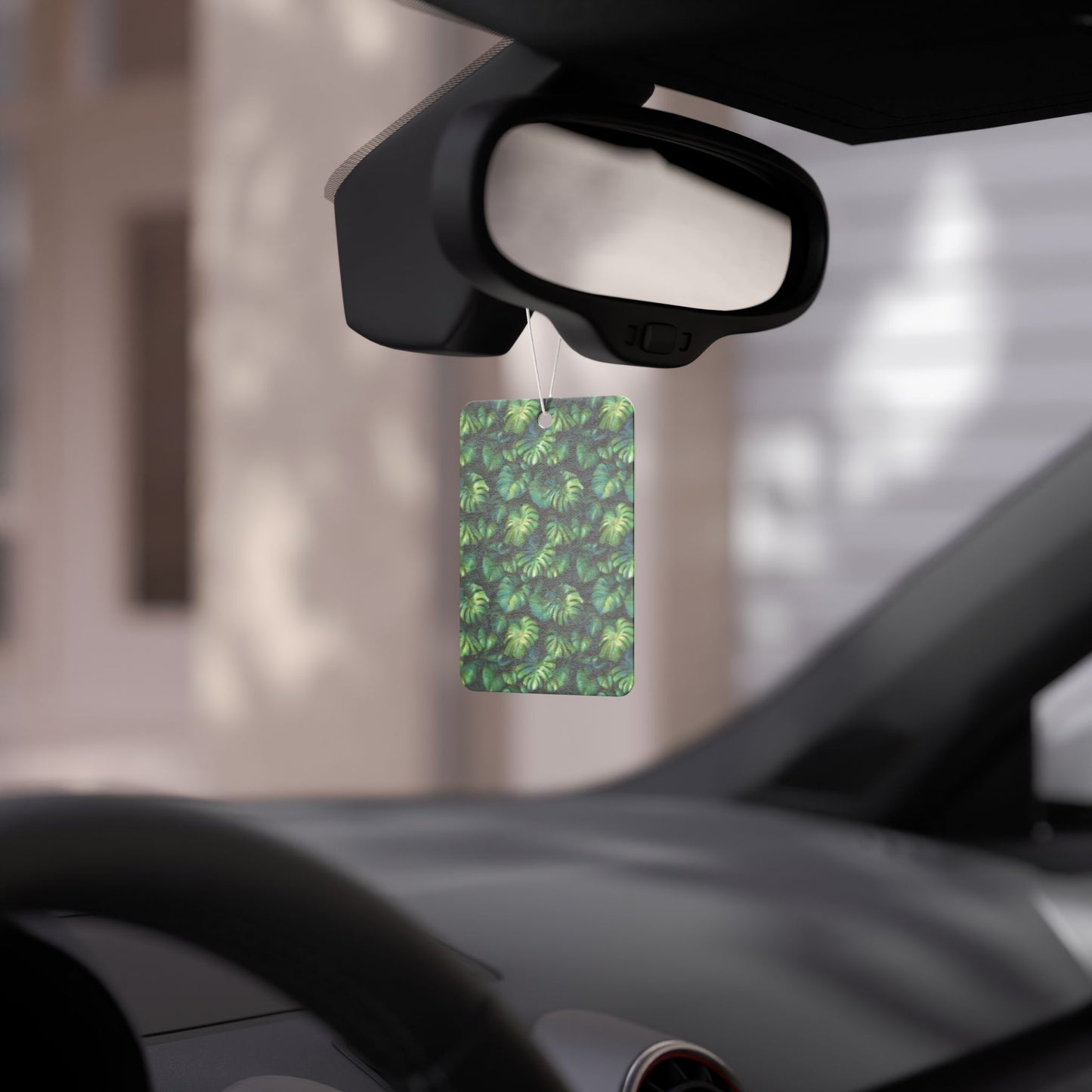Tropical Leaf Car Air Freshener – Green Jungle Aesthetic Hanging Diffuser | Pine, New Car & Black Ice Scents