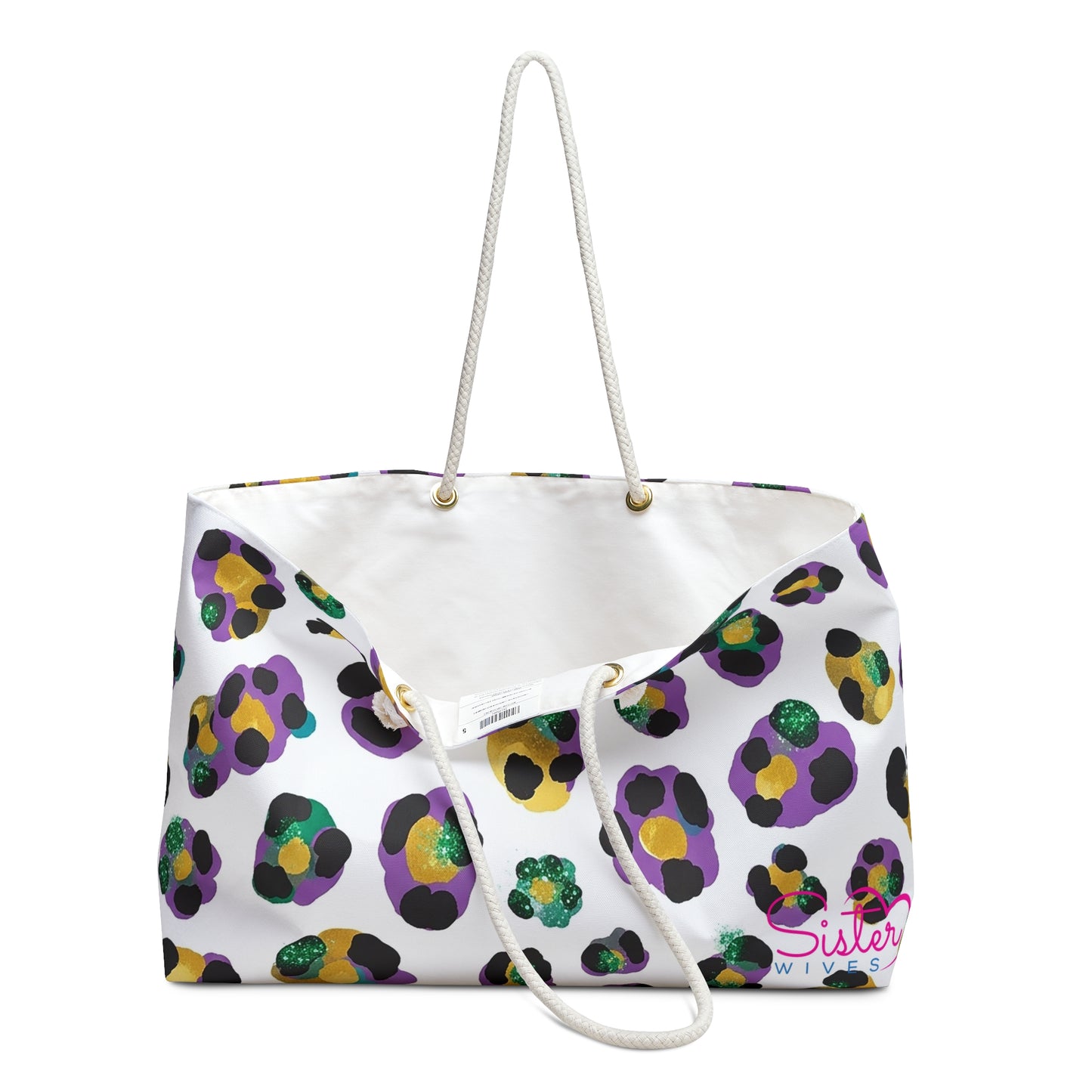 Mardi Gras Cheetah Print Weekender Bag | Polyamory ENM Friendly Travel Tote | Matching Couple & Throuple Overnight Bag | Festival & Cruise Carryall