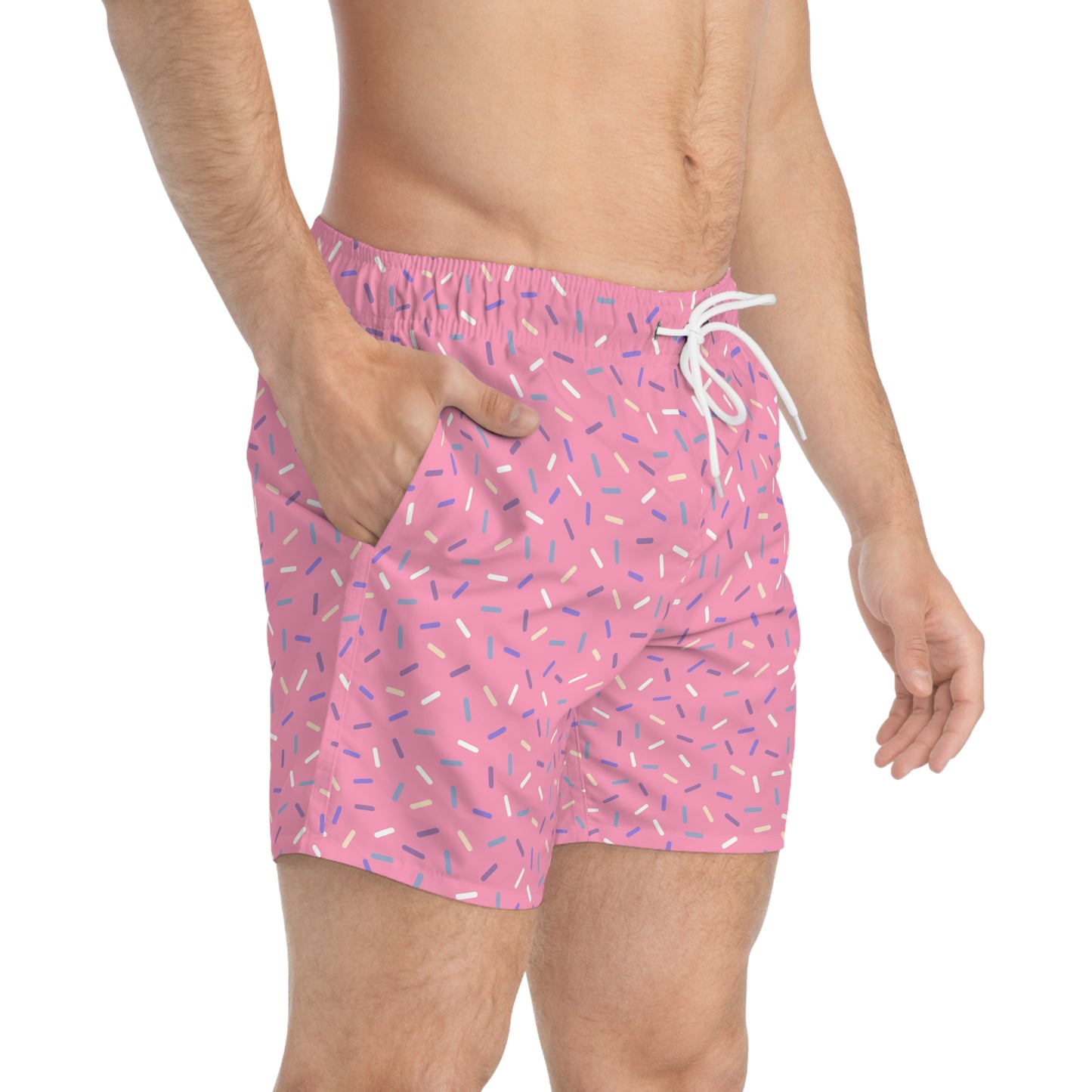 Men’s Rainbow Sprinkle Swim Trunks – Pastel Confetti Summer Swim Shorts, Fun Pool & Beach Board Shorts, Fast-Dry AOP Trunks
