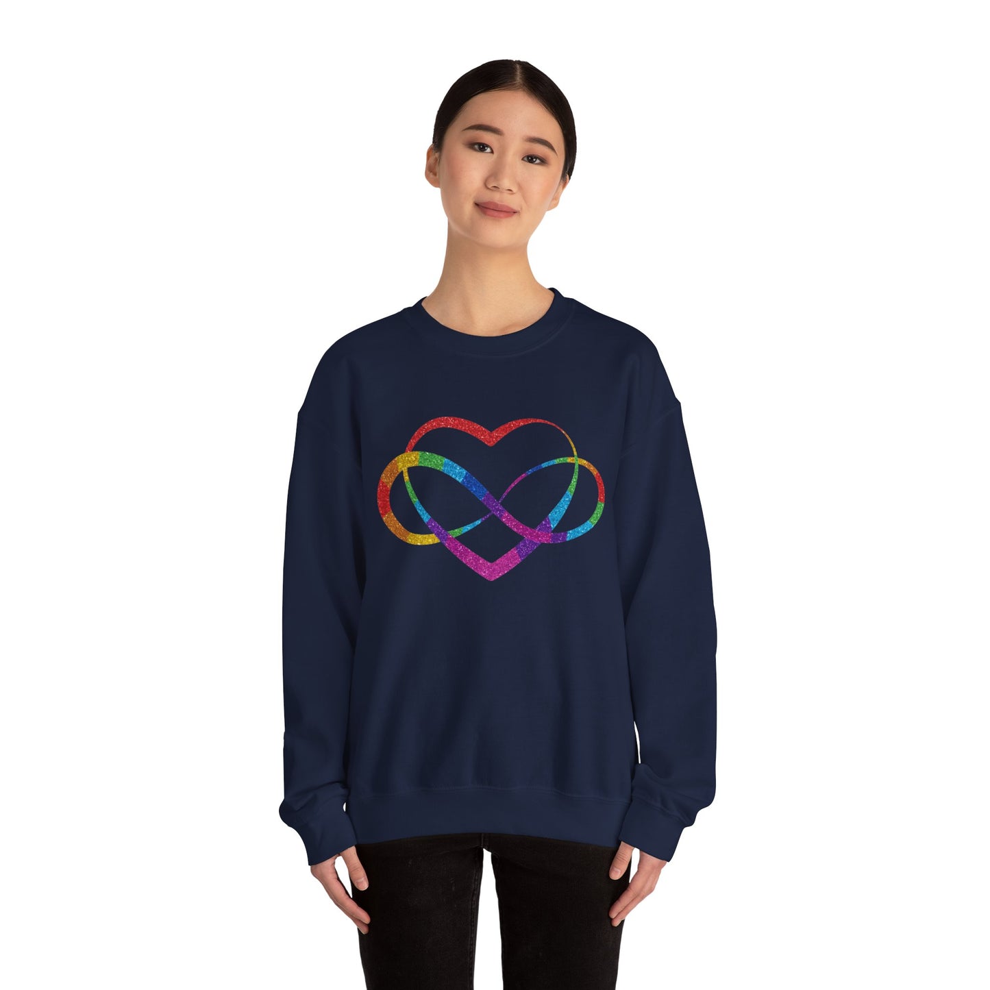 Infinity Heart Crewneck Sweatshirt | Polyamory & ENM Symbol Pullover | LGBTQ+ Inclusive Chosen Family Apparel | Cozy Pride Sweatshirt