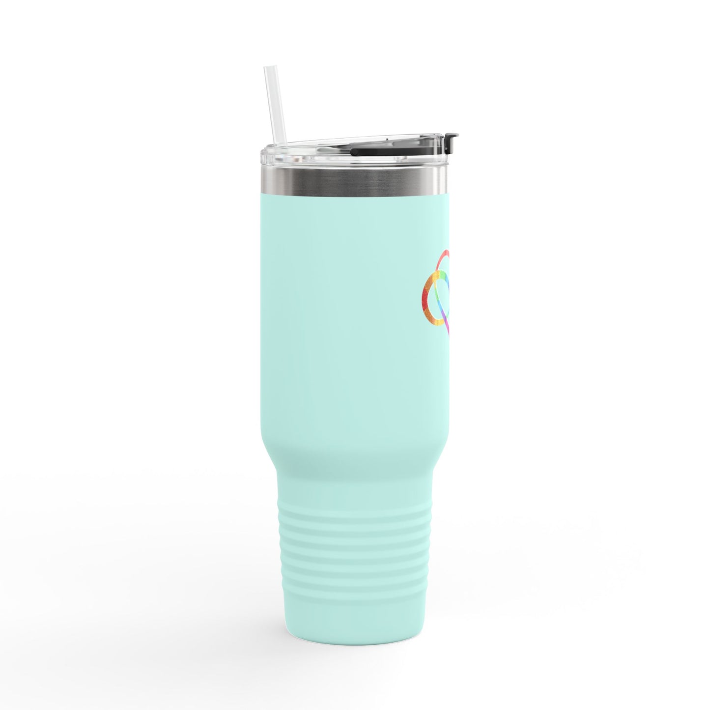 40oz Insulated Travel Mug – Rainbow Heart Infinity Logo, Double-Wall Stainless Tumbler