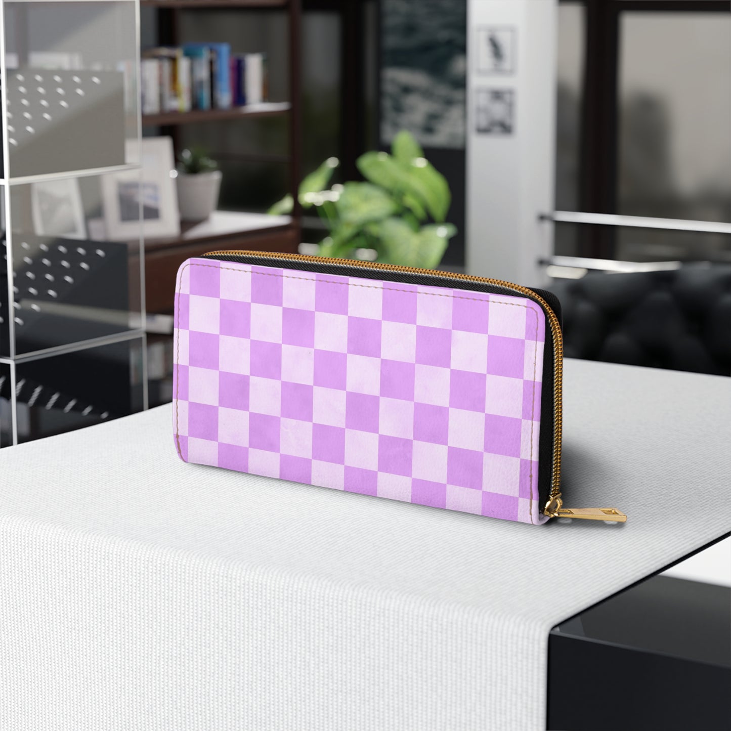 Checkered Purple Zipper Wallet | Polyamory Friendly Accessory | ENM Lifestyle Wallet | Inclusive Chosen Family Gift | Colorful Retro Checker Wallet