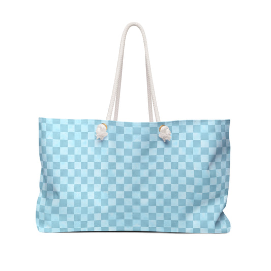 Light Blue Checker Weekender Bag | Soft Blue Travel Tote | ENM & Polyamory Friendly Overnight Bag | Chosen Family Aesthetic Carryall