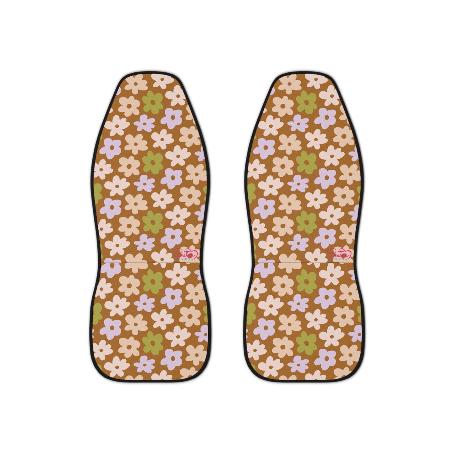 Retro Floral Car Seat Covers | 70s Flower Power Auto Decor | Neutral Boho Daisy Seat Covers | Polyamory & ENM Friendly