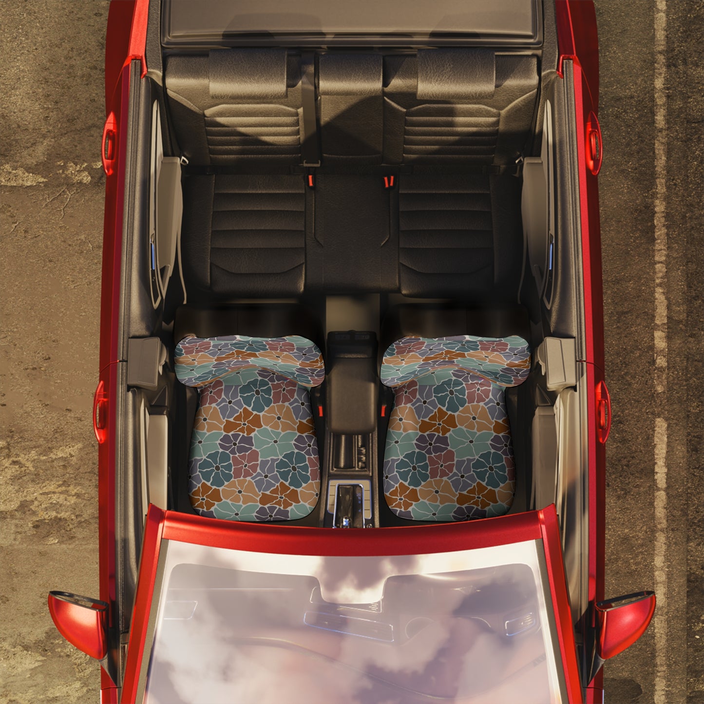 Retro Flower Car Seat Covers | Bohemian Auto Interior | Inclusive Polyamory Lifestyle Decor