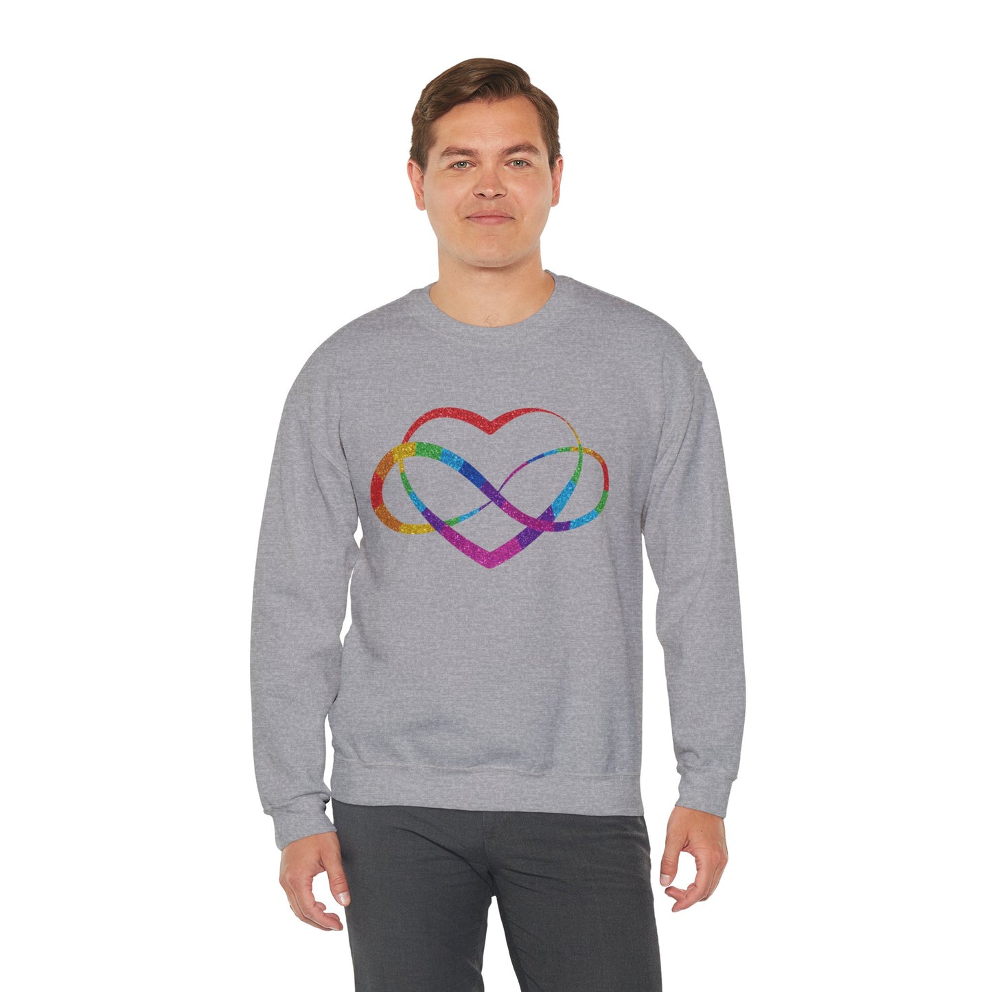 Infinity Heart Crewneck Sweatshirt | Polyamory & ENM Symbol Pullover | LGBTQ+ Inclusive Chosen Family Apparel | Cozy Pride Sweatshirt