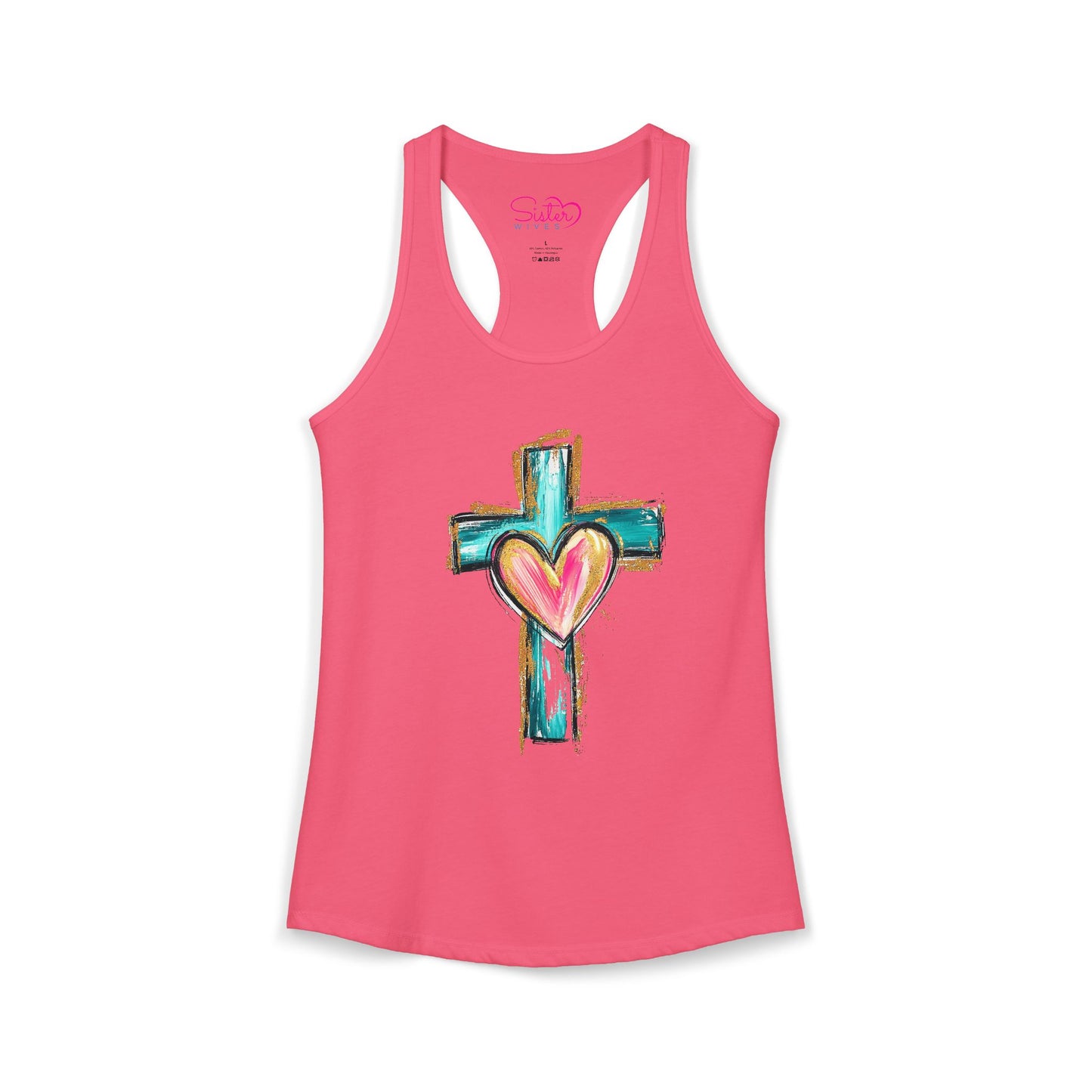 Cross with Heart Racerback Tank | Inclusive Faith Tank Top | Chosen Family Christian Apparel | Love-Centered Spiritual Summer Shirt