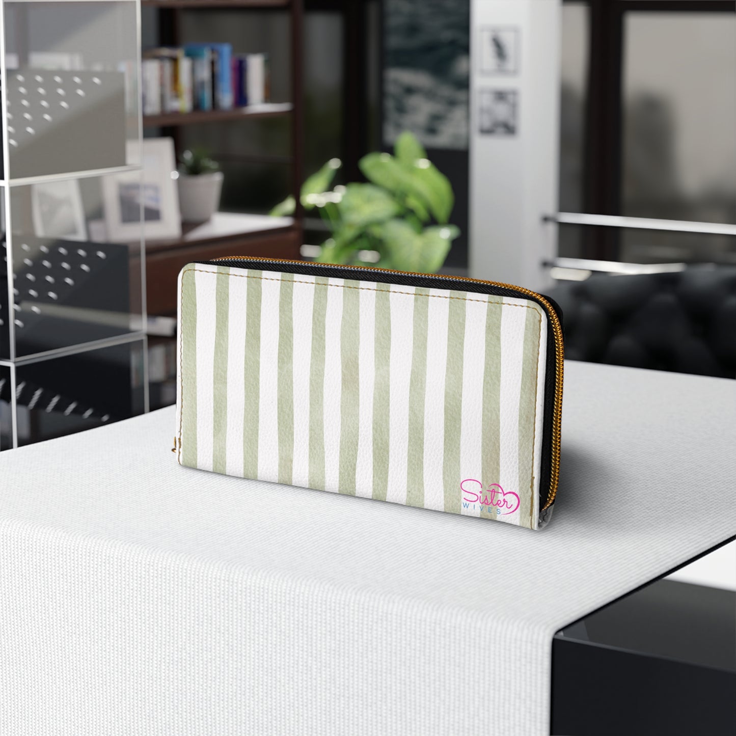 Stripe Zip Up Wallet – Polyamory Sisterwives ENM Friendly Wallet | Swinger Lifestyle Accessory | Minimalist Blush Stripe Zipper Wallet