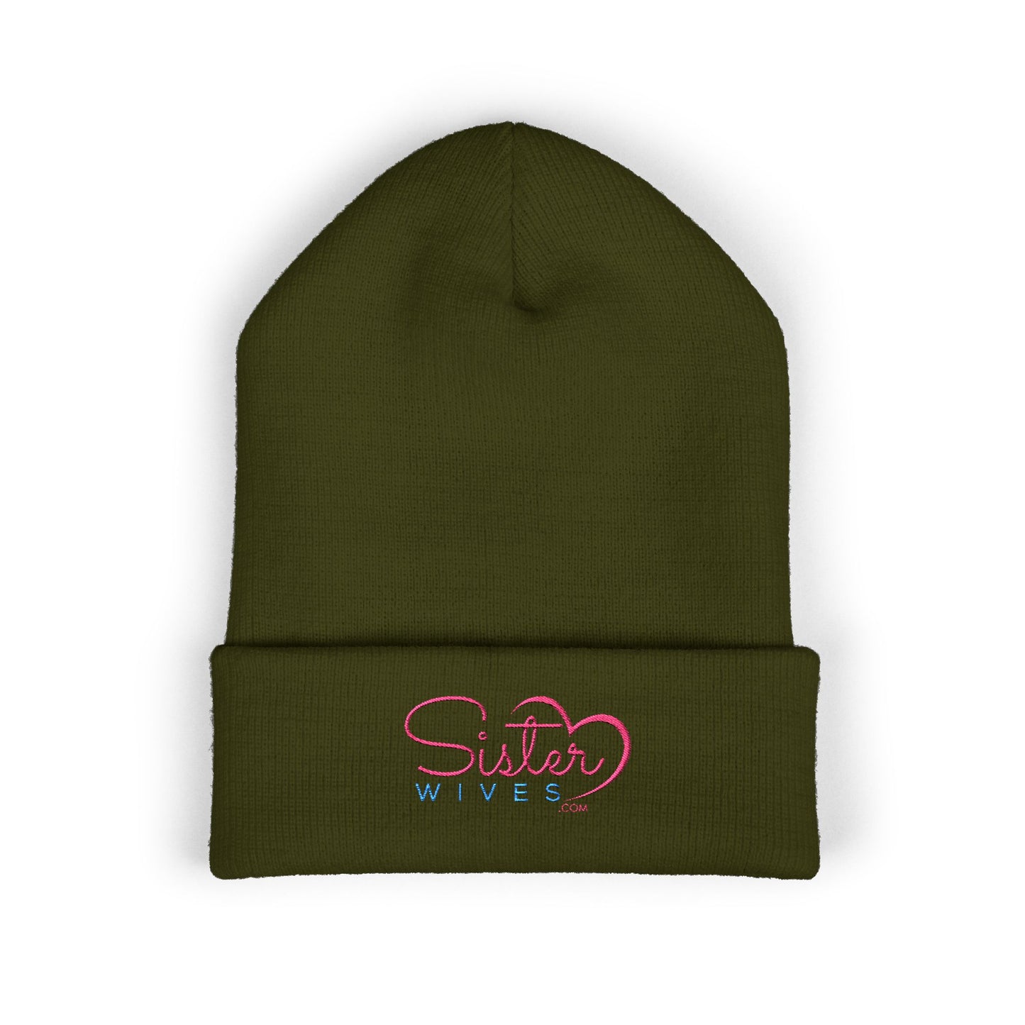 SisterWives Logo Embroidered Cuffed Beanie, Cozy Hat for Family Gatherings, Winter Wear, Holiday Gift, Fashion Accessory