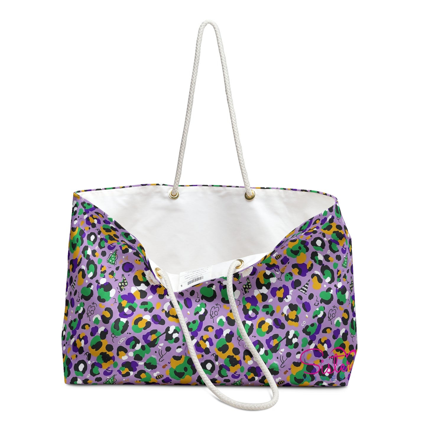Mardi Gras Cheetah Print Weekender Bag | Polyamory ENM Friendly Travel Tote | Matching Couple & Throuple Overnight Bag | Festival & Cruise Carryall