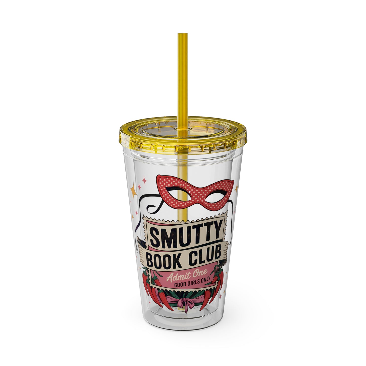 Admit One: Smutty Book Club – 16oz Sunsplash Tumbler | Polyamory Pride Cup | ENM Lifestyle Drinkware | Swinger Aesthetic Travel Cup | Spicy Romance Reader Gift | Poly, Open Relationship,...