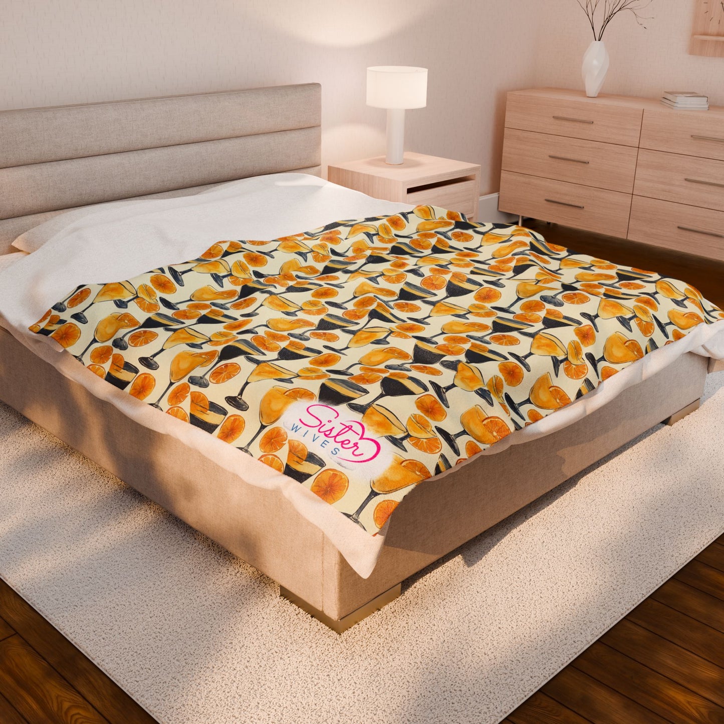 Lemon Cocktail Throw Blanket | Citrus Cocktail Cozy Blanket | Retro Kitchen & Bar Decor | Polyamory & ENM Friendly Home Decor | Swinger Lifestyle Cozy Blanket | Minimalist Blush Stripe Throw