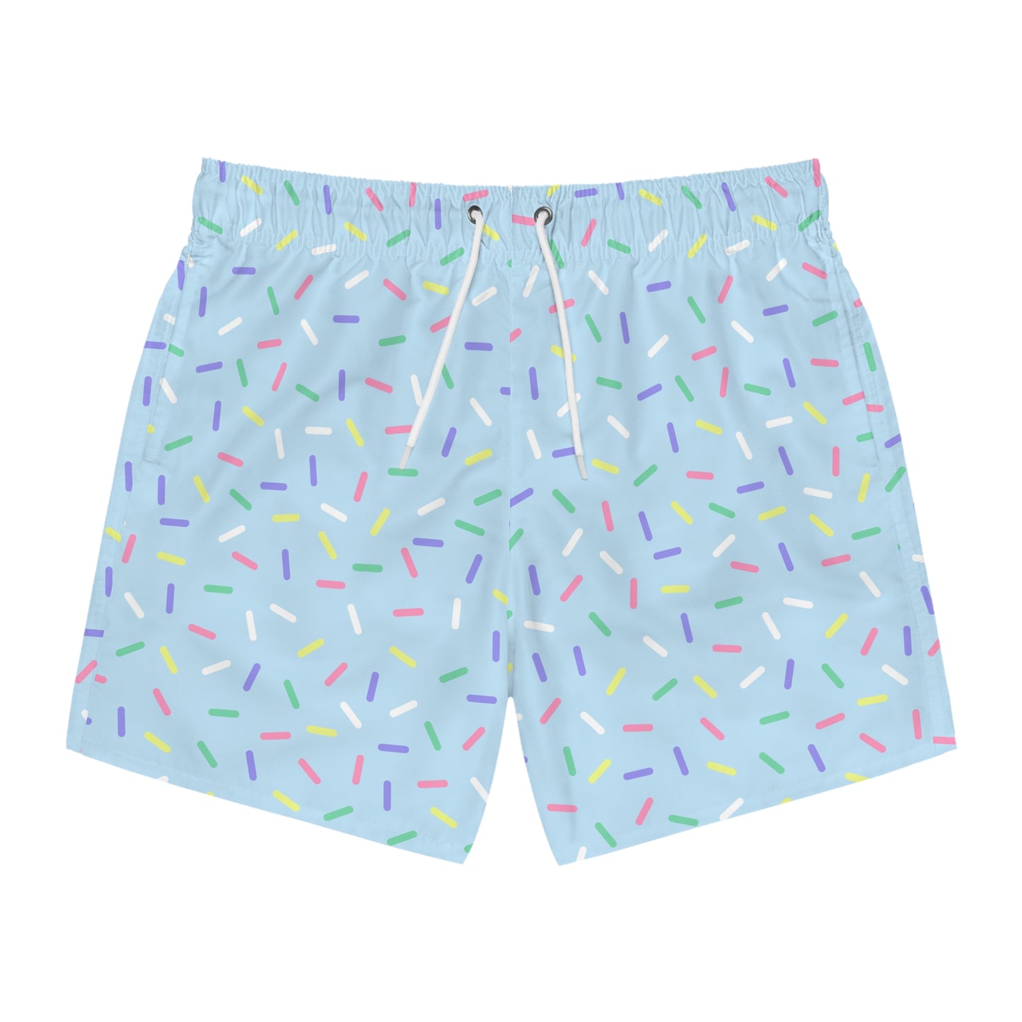 Men’s Rainbow Sprinkle Swim Trunks – Pastel Confetti Summer Swim Shorts, Fun Pool & Beach Board Shorts, Fast-Dry AOP Trunks
