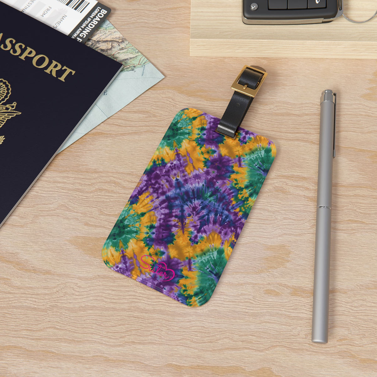 Mardi Gras Tie-Dye Luggage Tag | Polyamory ENM Pride Travel Accessory | Colorful Festival Suitcase Tag | Cruise & Resort Bag Identifier