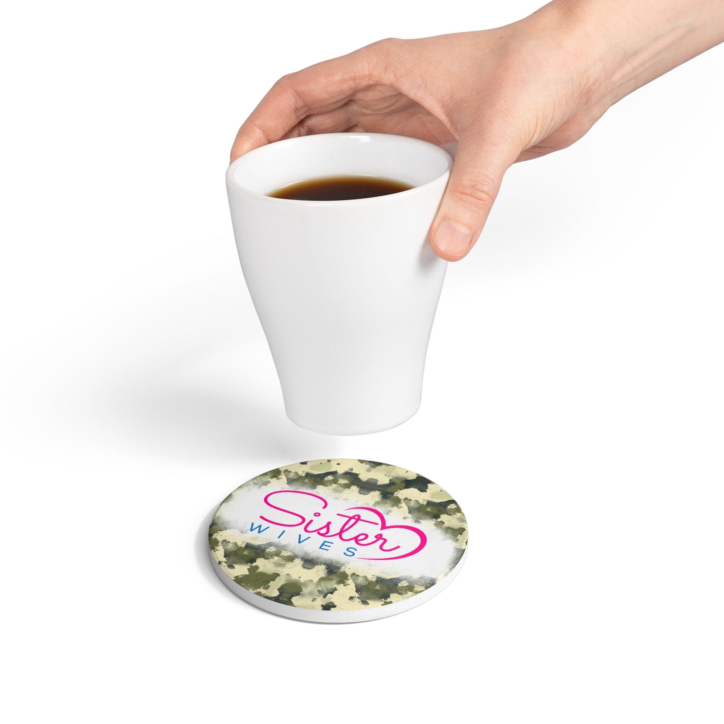 Sister Wives Hunters Camo Ceramic Coaster, Unique Gift for Friends, Home Decor, Wedding Favors, Birthday Present, Celebratory Gift