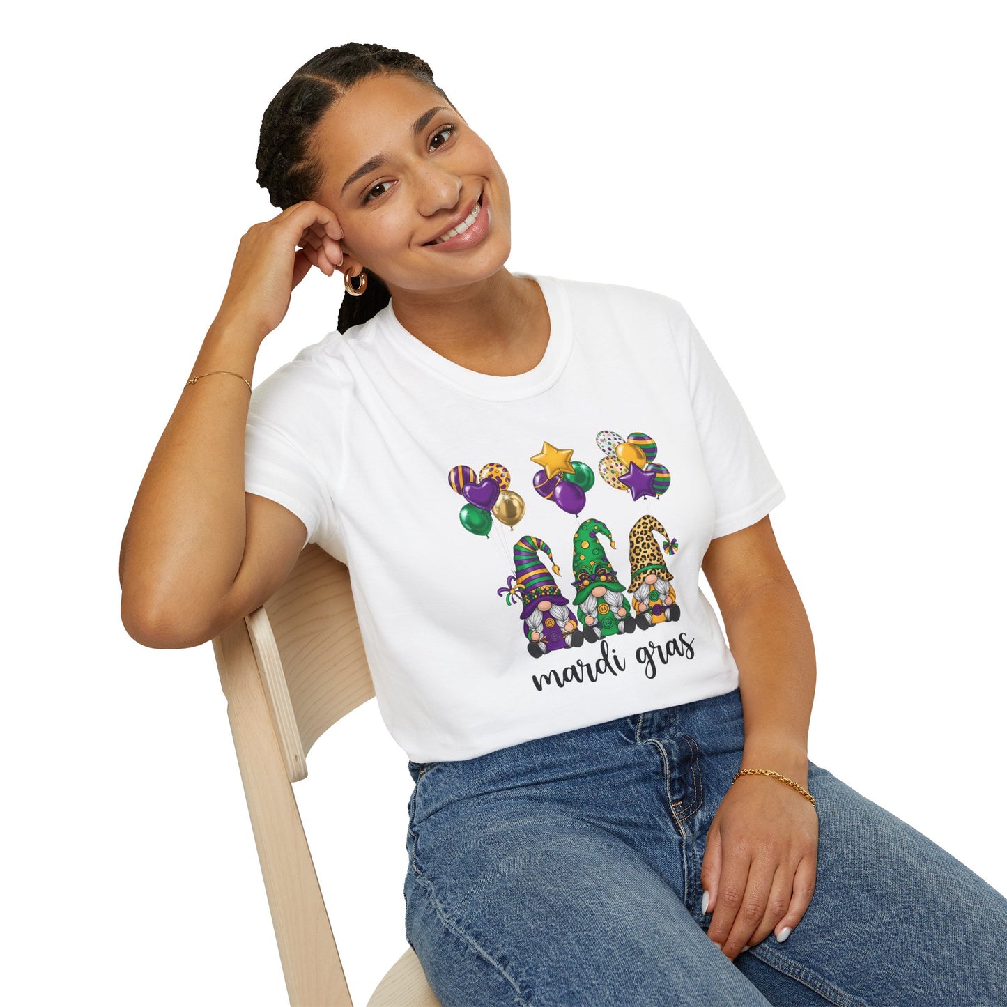 Mardi Gras Throuple Gnome T-Shirt | Polyamory ENM Pride Tee | Festive Gnome Graphic Shirt | Chosen Family Swinger Lifestyle Apparel
