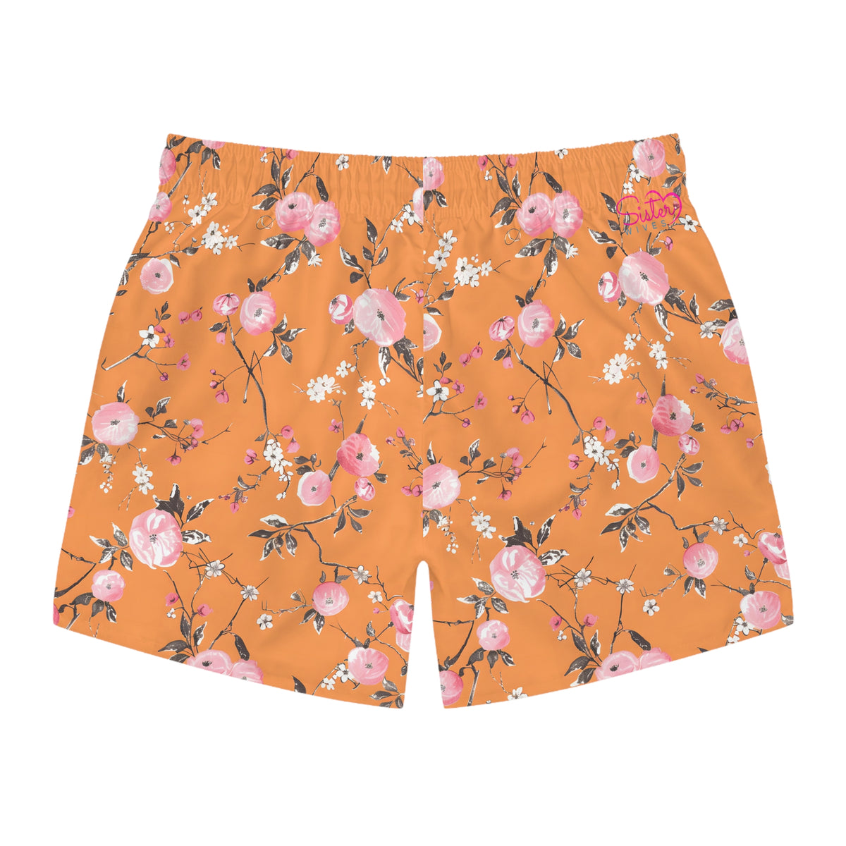 Orange Men’s Floral & Citrus Swim Trunks – Vintage Gingham Orange Blossom Swim Shorts, Retro Summer Beach Board Shorts, Fast-Dry