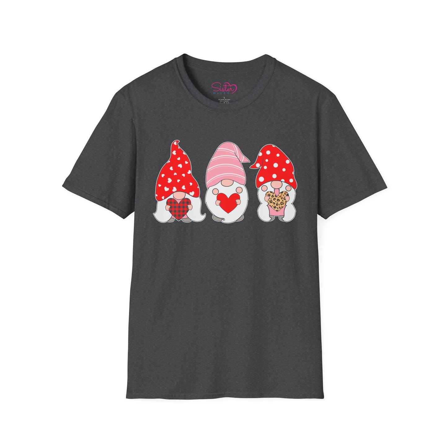 Throuple Gnome Love T-Shirt, Polyamory & ENM Graphic Tee, Cute Valentine Gnomes, Swinger & Chosen Family Shirt