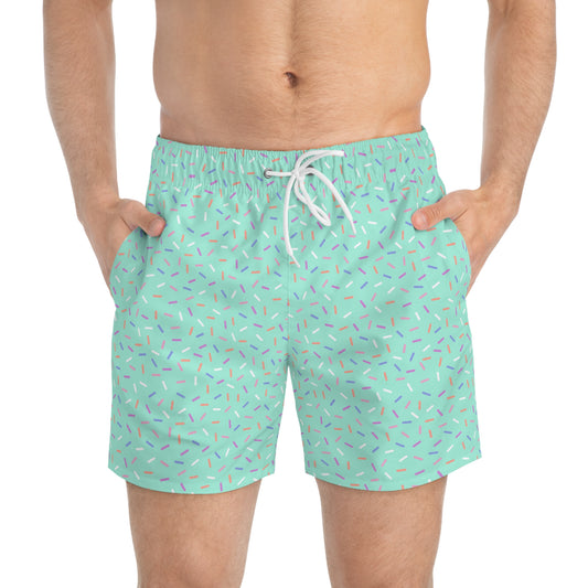Men’s Rainbow Sprinkle Swim Trunks – Pastel Confetti Summer Swim Shorts, Fun Pool & Beach Board Shorts, Fast-Dry AOP Trunks