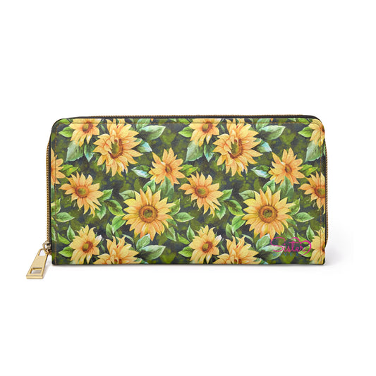 Sunflower Zipper Wallet – Floral Zip-Around Wallet, Sunflower Print Clutch, Cottagecore Farmhouse Accessory, Gift for Sunflower Lovers