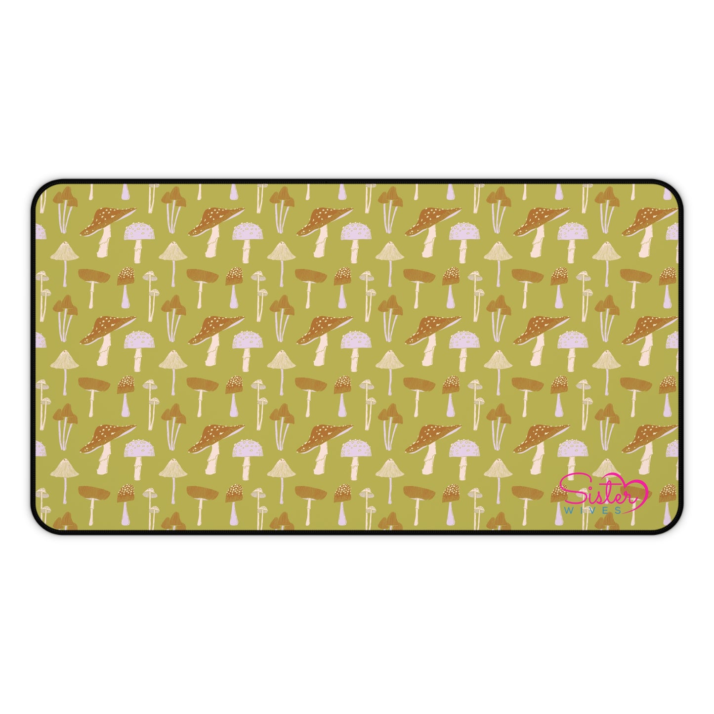 Sage Mushroom Desk Mat – Aesthetic Office Mouse Pad, Neoprene Extended Desk Mat, Polyamory Friendly Workspace Decor, Love-Positive Home Office Accessory