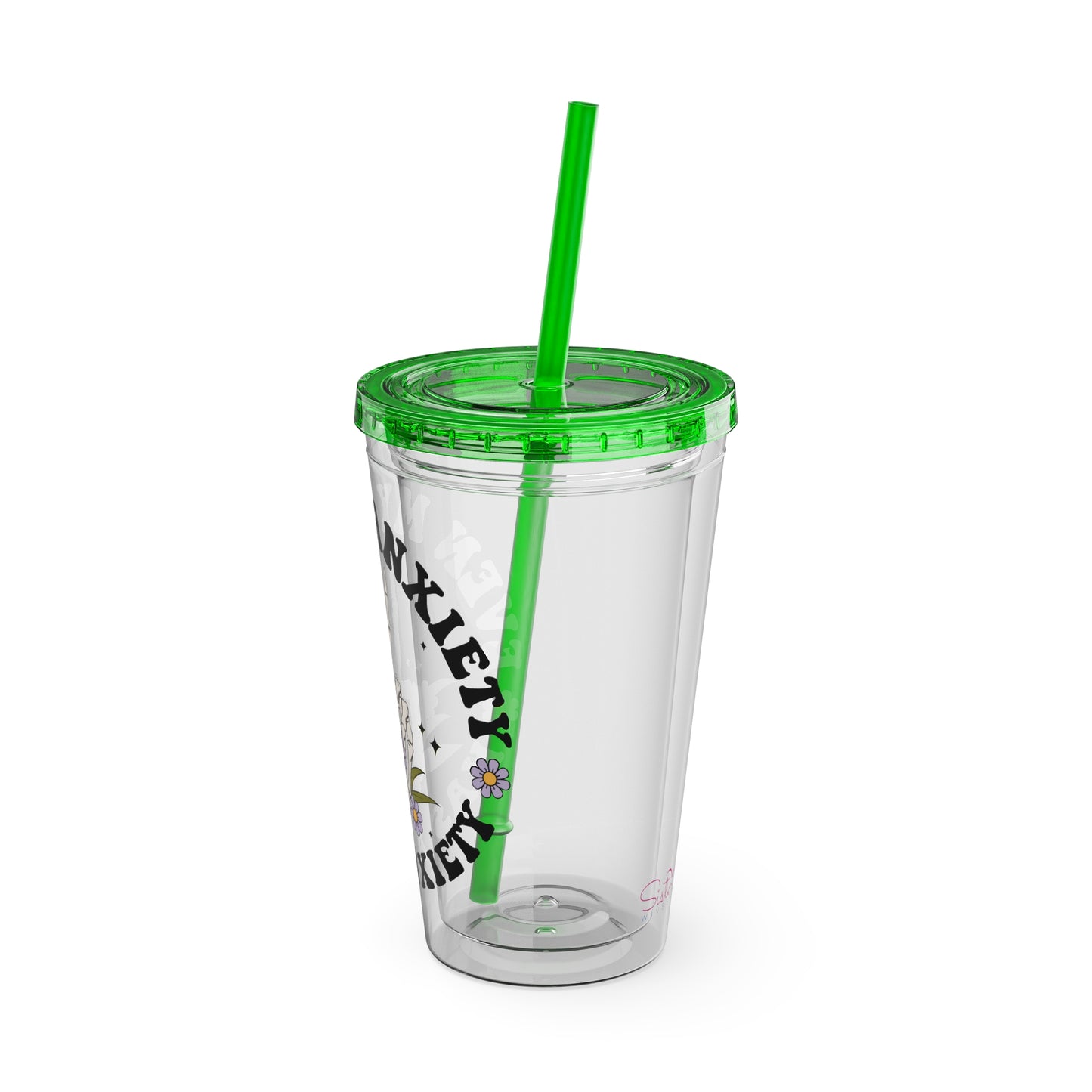 Even My Anxiety Has Anxiety” Skeleton Peace Sign 16oz Sunsplash Tumbler | Dark Humor Mental Health Cup | Goth Aesthetic Drinkware | Spooky Skeleton Cup | Anxiety Humor Gift