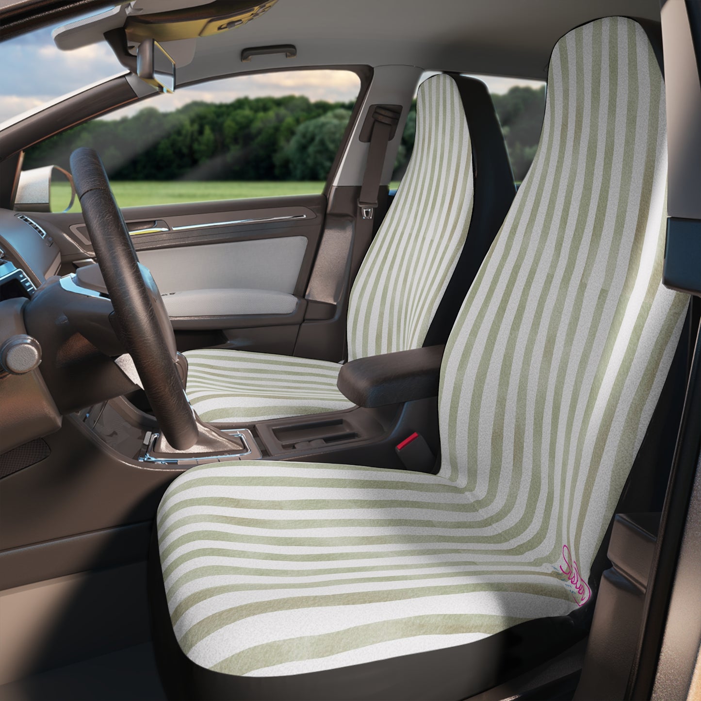 Grey Stripe Car Seat Covers – Minimalist Boho Auto Decor | Polyamory & ENM Friendly