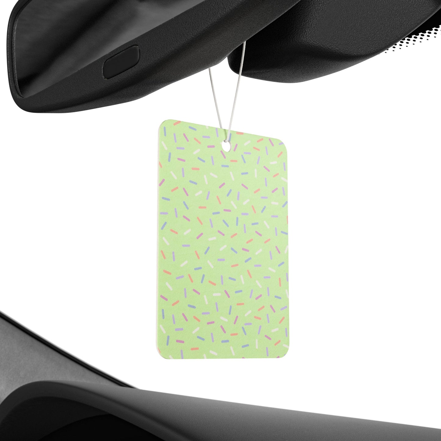 Green Pastel Sprinkle Car Air Freshener – Cute Confetti Aesthetic Hanging Diffuser | Pine, New Car & Black Ice Scents