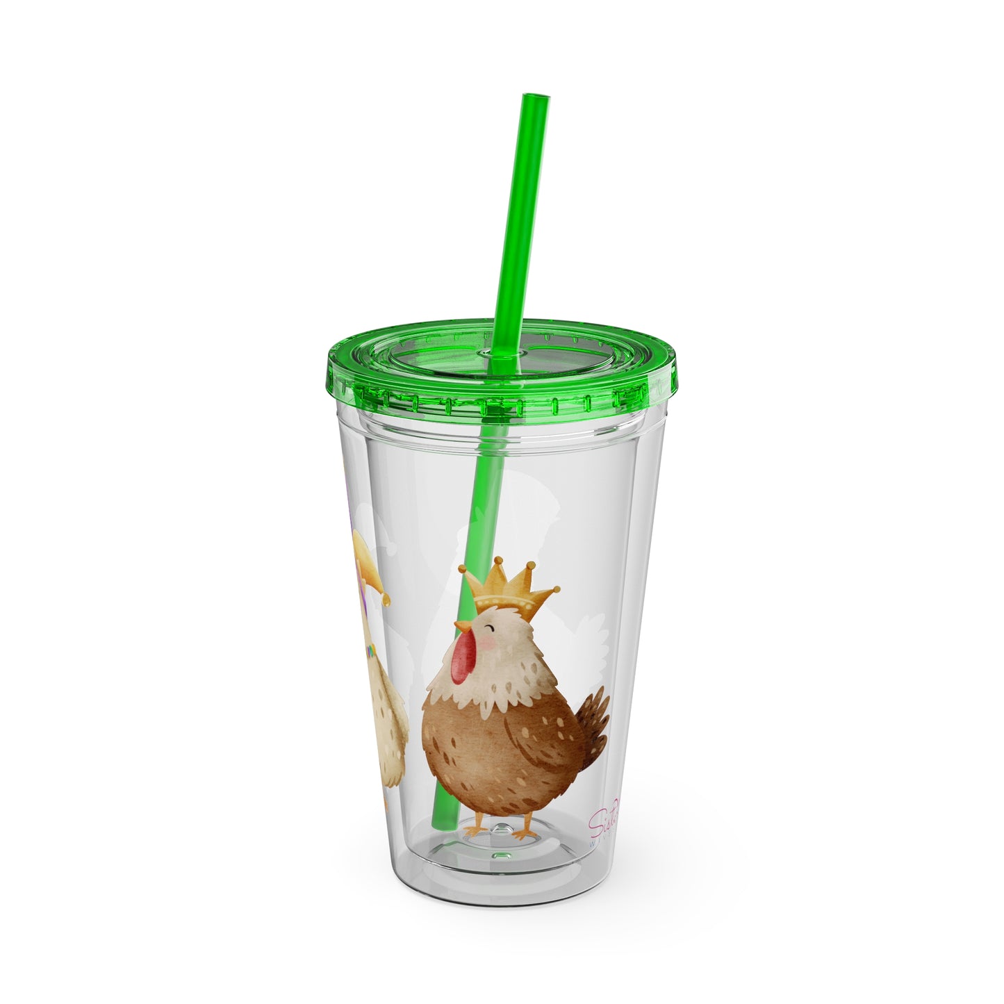 Mardi Gras Chicken 16oz Sunsplash Tumbler | Funny Farm Chicken Drink Cup | Cajun Mardi Gras Drinkware | Colorful Chicken Lover Gift | Farmhouse Humor Tumbler