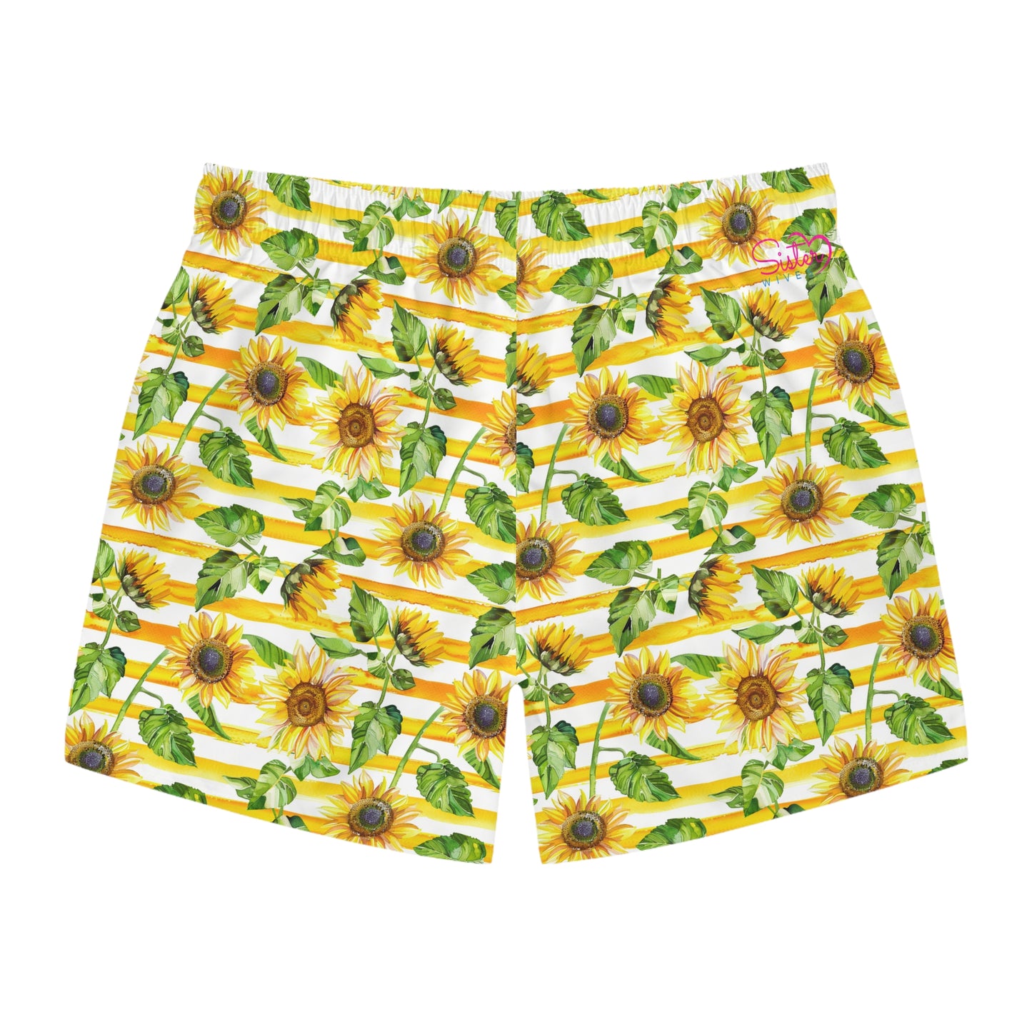 Men’s Sunflower & Daisy Swim Trunks – Bright Floral Summer Swim Shorts, ENM Polyamory Friendly Beach Board Shorts, Fast-Dry