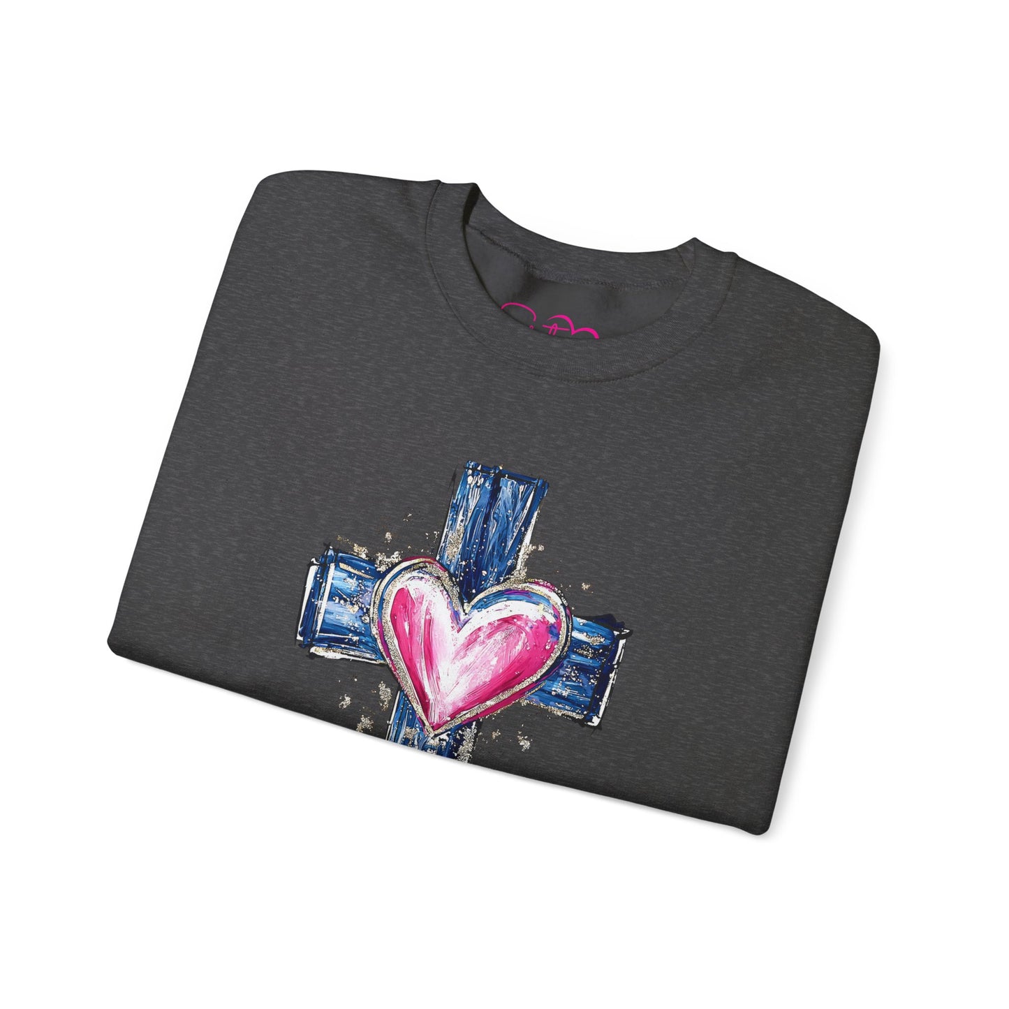 Cross with Heart Crewneck Sweatshirt | Love-Centered Faith Pullover | Inclusive Christian Apparel | Cozy Spiritual Sweatshirt