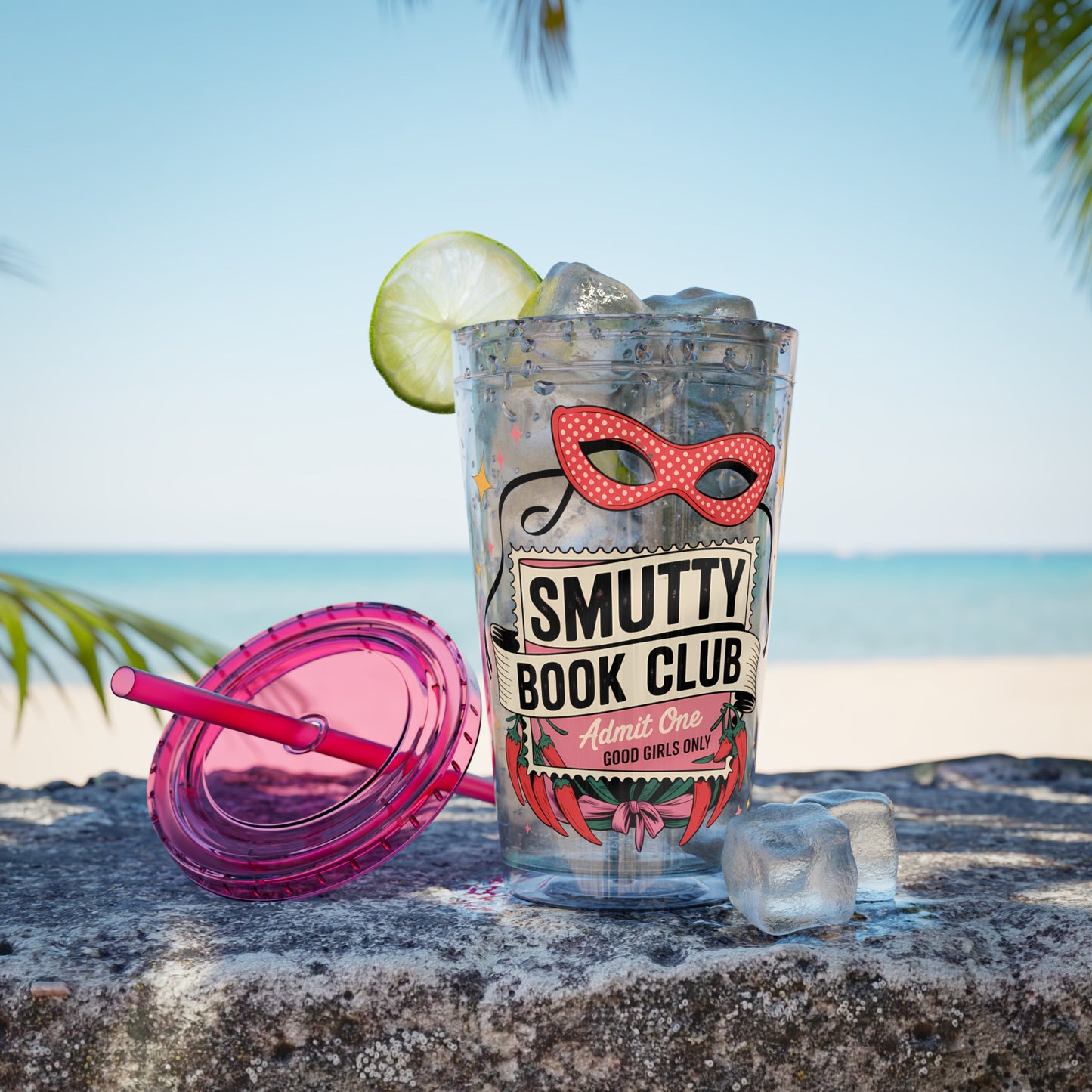 Admit One: Smutty Book Club – 16oz Sunsplash Tumbler | Polyamory Pride Cup | ENM Lifestyle Drinkware | Swinger Aesthetic Travel Cup | Spicy Romance Reader Gift | Poly, Open Relationship,...