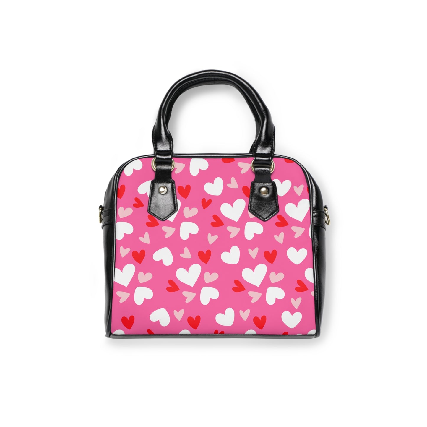 Pink Valentine’s Heart Print Shoulder Handbag – Love-Themed PU Leather Purse, Polyamory & ENM Friendly Gift, Swinger Lifestyle Fashion Bag