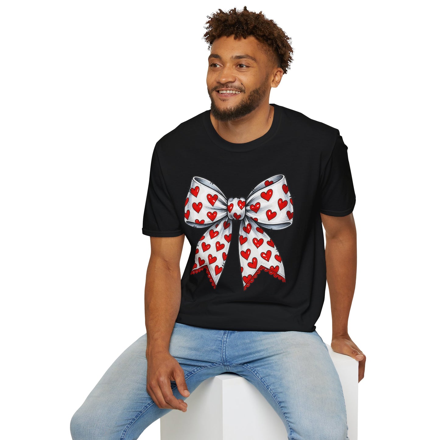 Valentine's Day Red Coquette Bow Shirt – Flirty Valentine Bow T-Shirt, Polyamory ENM Non-Monogamy Symbol Tee, Unisex Gildan 64000