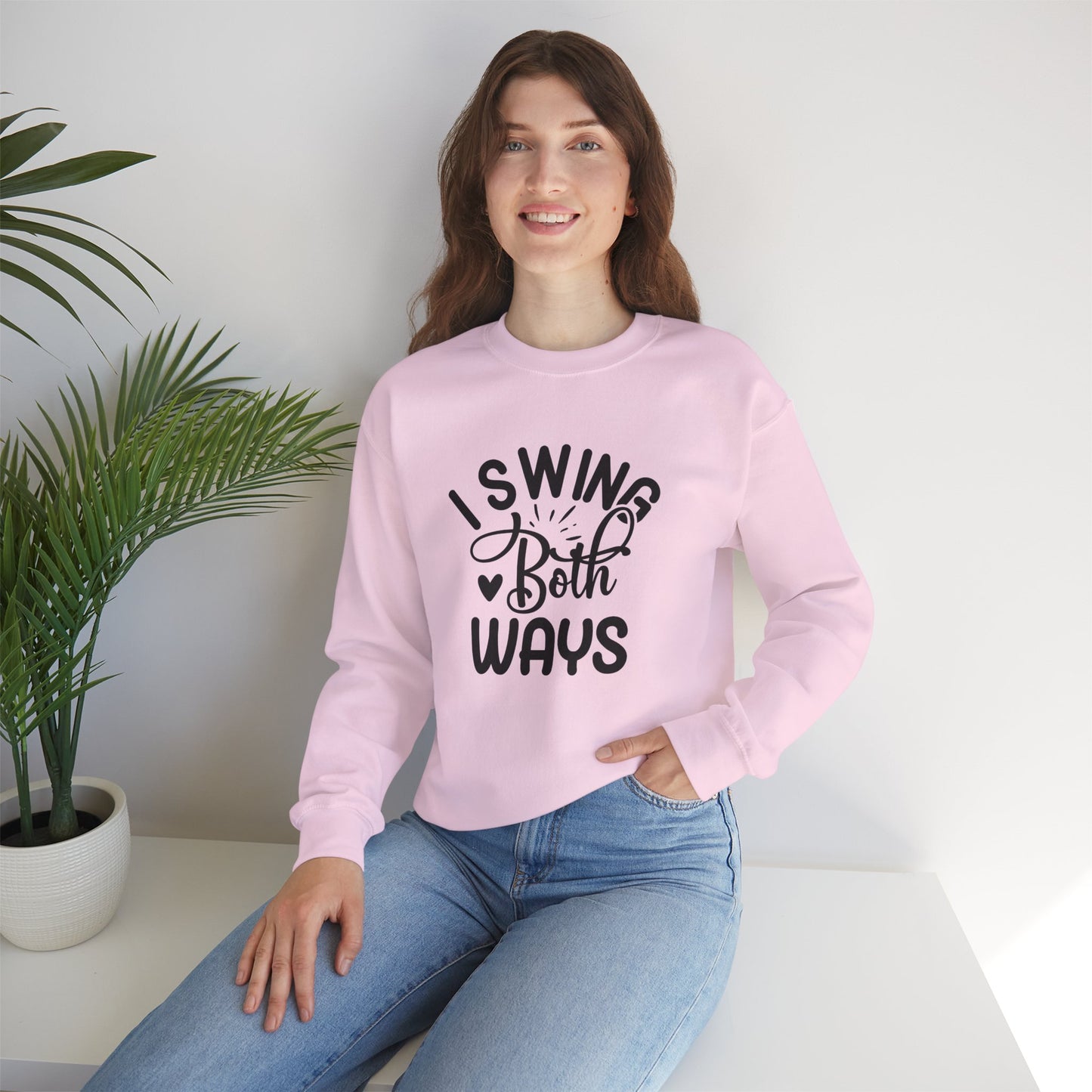 I Swing Both Ways Crewneck Sweatshirt | Bisexual & Swinger Humor Pullover | ENM Friendly Cozy Sweatshirt | Inclusive Relationship Apparel
