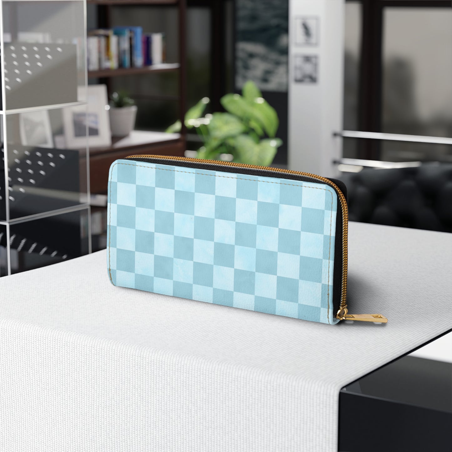 Checkered Blue Zipper Wallet | Polyamory Friendly Accessory | ENM Lifestyle Wallet | Inclusive Chosen Family Gift | Colorful Retro Checker Wallet
