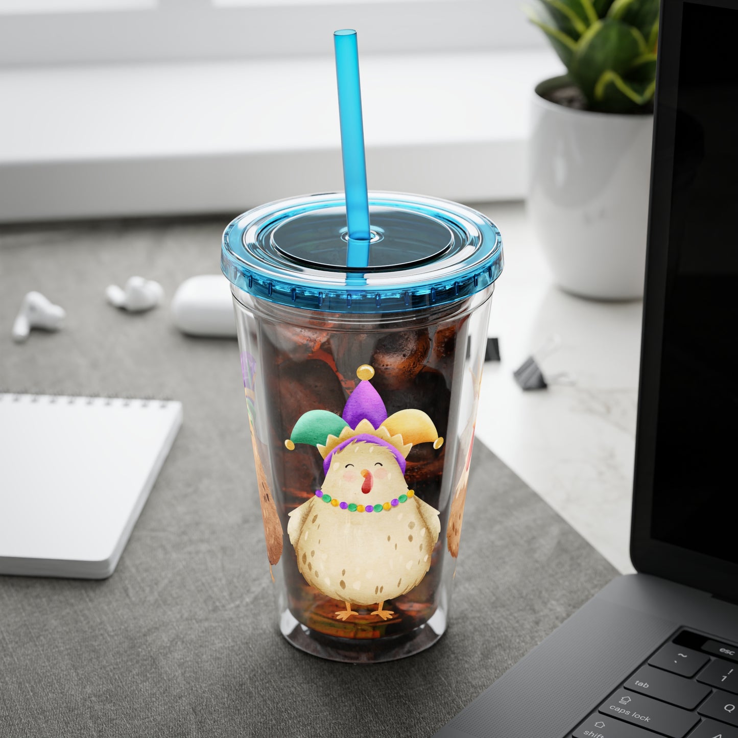 Mardi Gras Chicken 16oz Sunsplash Tumbler | Funny Farm Chicken Drink Cup | Cajun Mardi Gras Drinkware | Colorful Chicken Lover Gift | Farmhouse Humor Tumbler