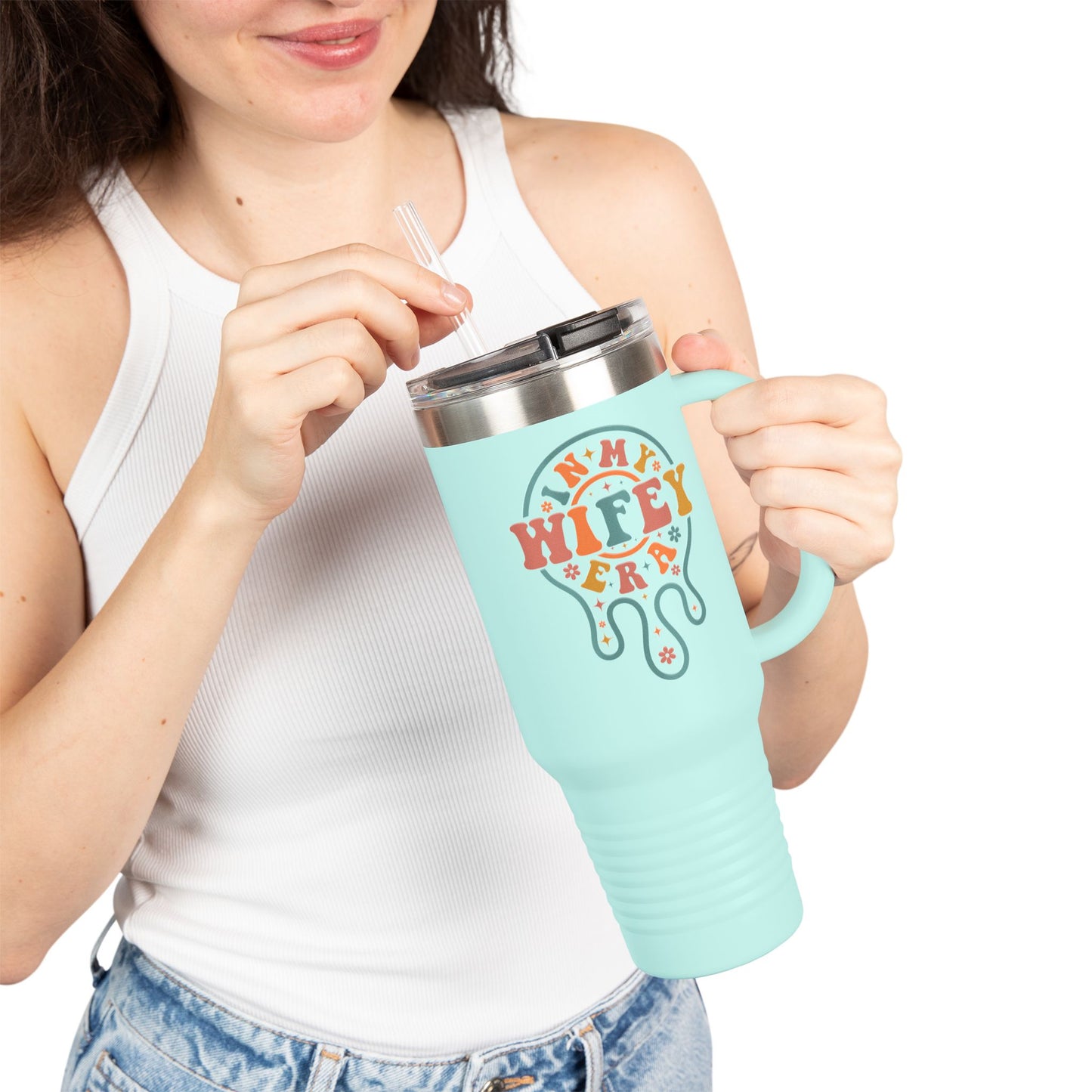 In My Wifey Era 40oz Tumbler | Insulated Travel Mug with Handle & Straw | Sister Wife & Polyamory Lifestyle Cup | ENM Gift