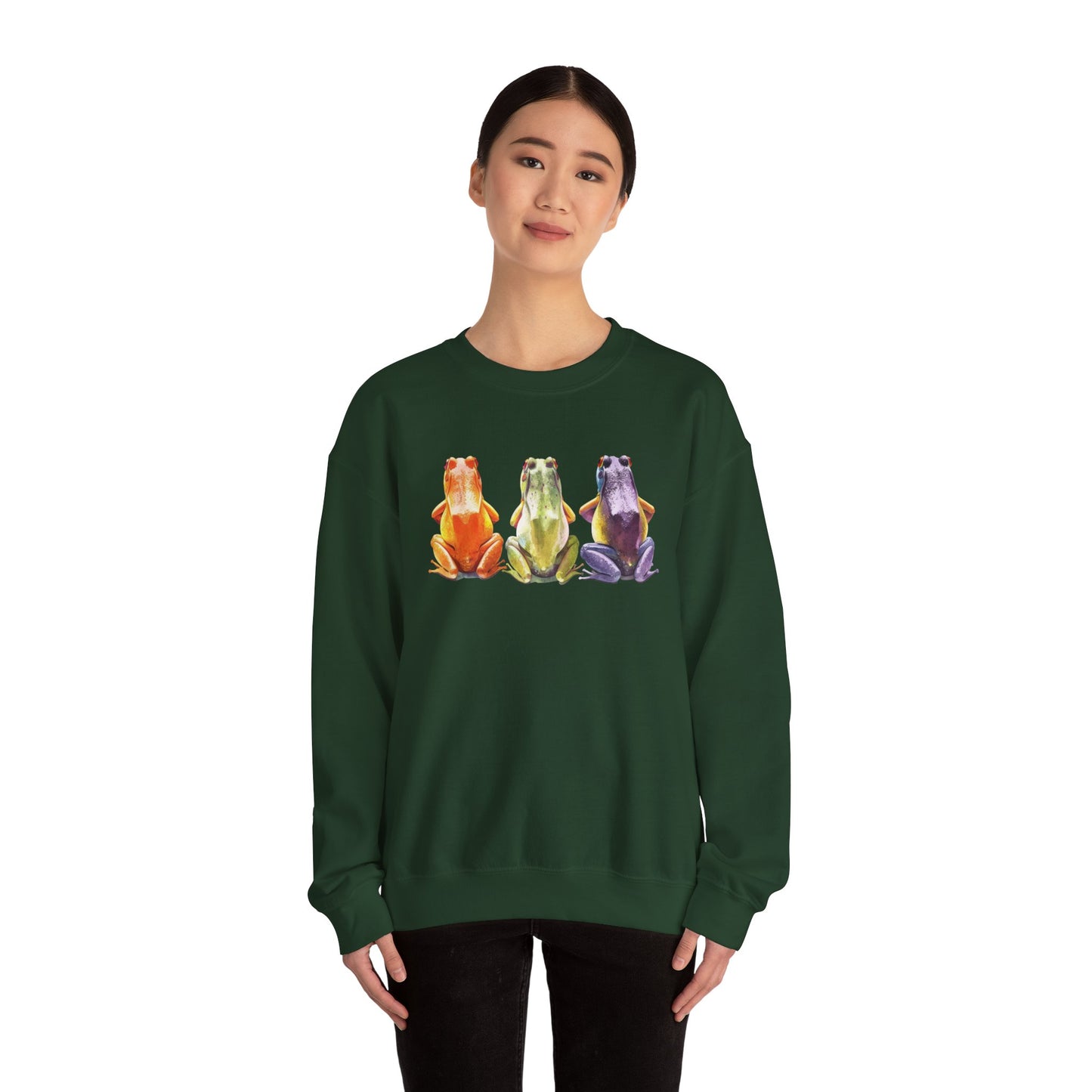 Three Frogs Crewneck Sweatshirt | Chosen Family Symbol Pullover | Polyamory & ENM Cozy Apparel | Whimsical Nature Graphic Sweatshirt