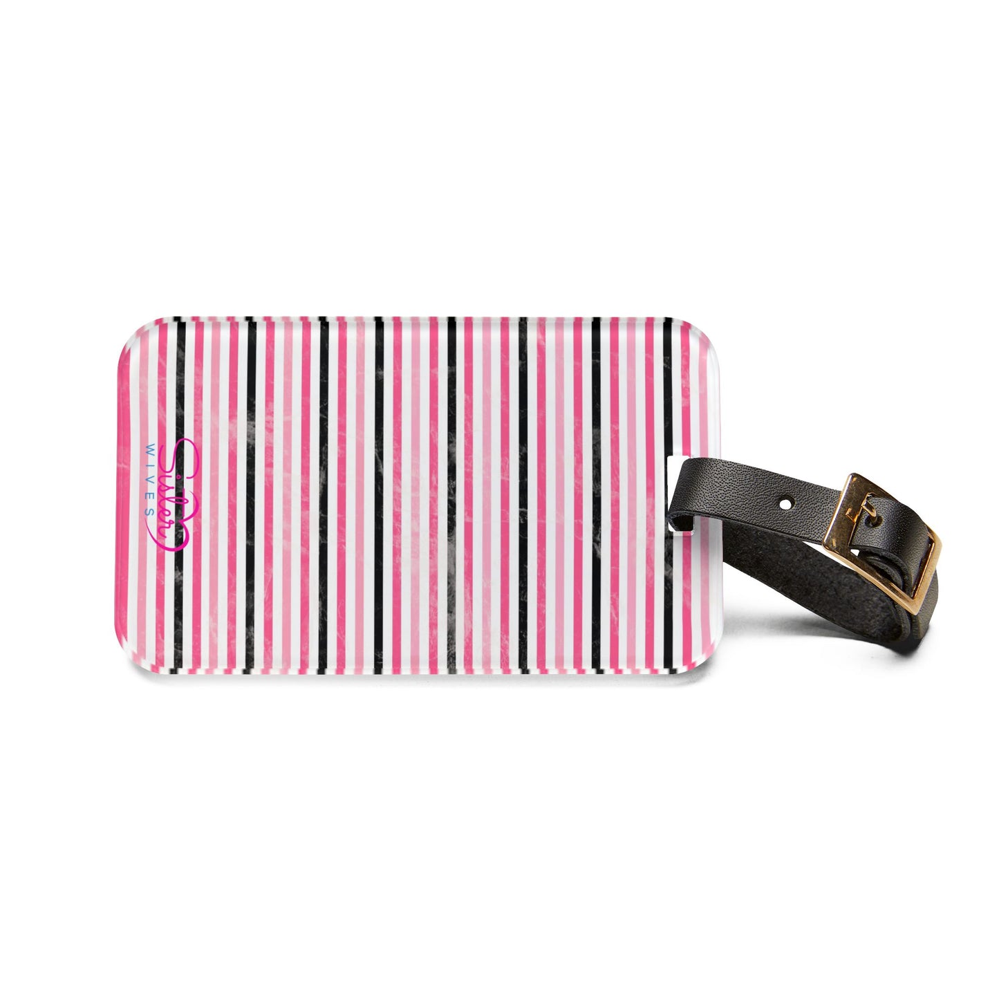 Pink Striped Luggage Tag – Polyamory ENM Pride Travel Accessory, Acrylic Suitcase Tag with Adjustable Strap