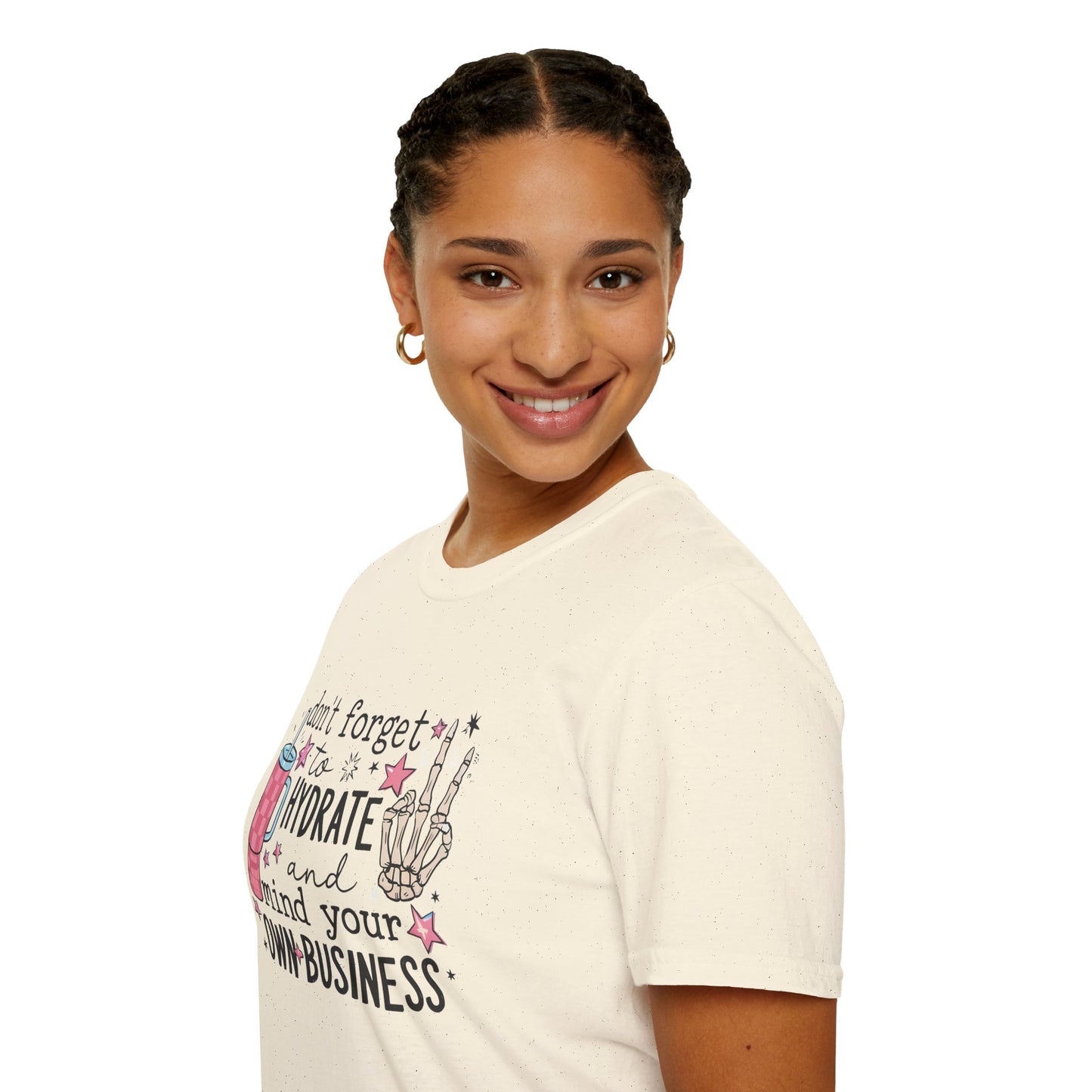 Hydrate and Mind Your Own Business Shirt Funny Self Care Tee, Sassy Wellness Graphic Shirt, Poly-Friendly ENM Unisex Gildan 64000
