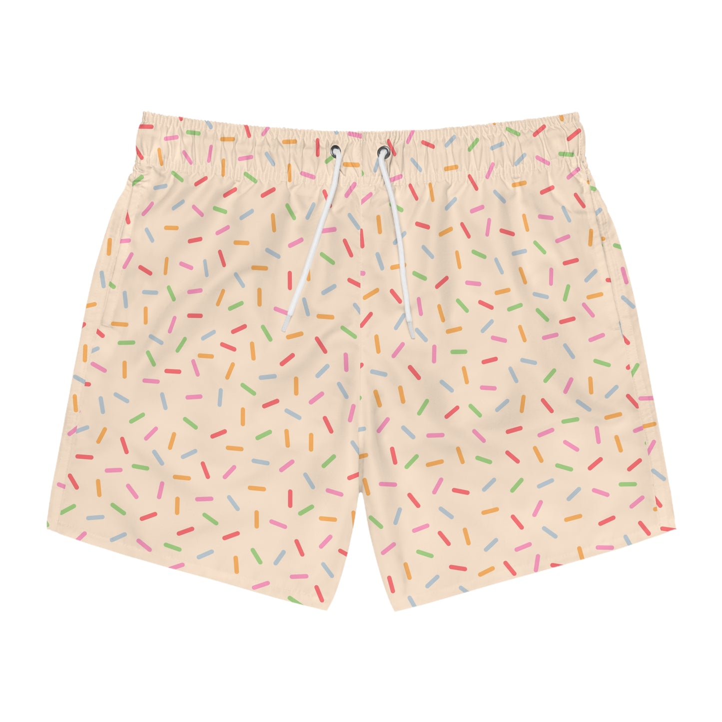 Men’s Rainbow Sprinkle Swim Trunks – Pastel Confetti Summer Swim Shorts, Fun Pool & Beach Board Shorts, Fast-Dry AOP Trunks