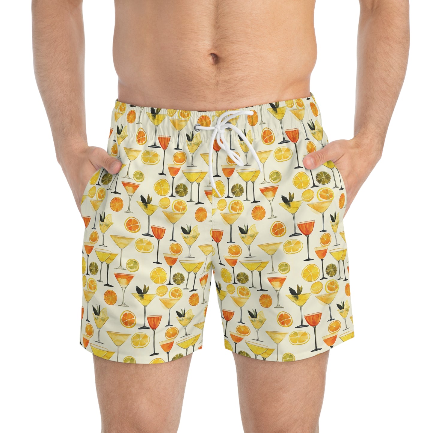 Men’s Cocktail Swim Trunks – Citrus Martini Resort Boardshorts | Polyamory ENM Lifestyle Poolwear | Fast-Dry Summer Swim Shorts