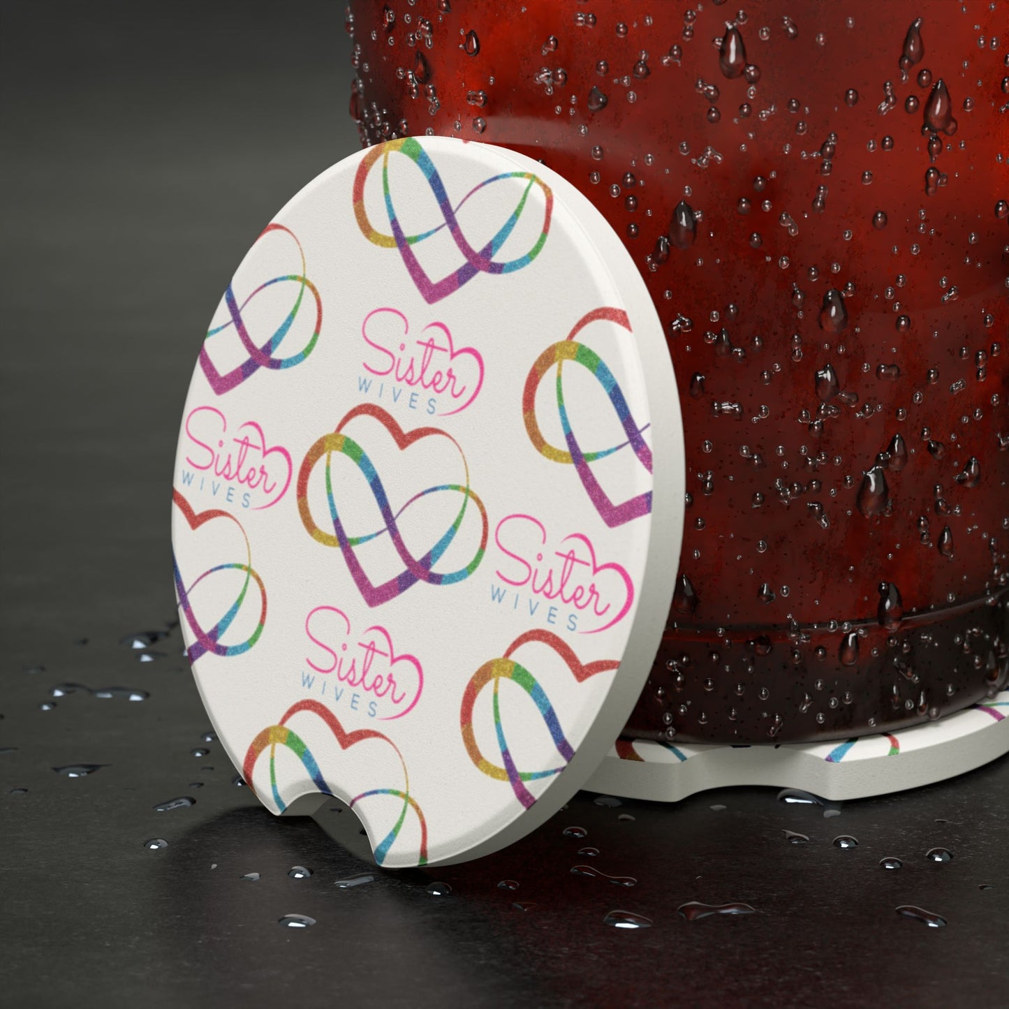 Polyamory Pride Car Coaster | Infinity Heart Cup Holder Coaster | ENM & Chosen Family Auto Accessory | Absorbent Soapstone Coaster