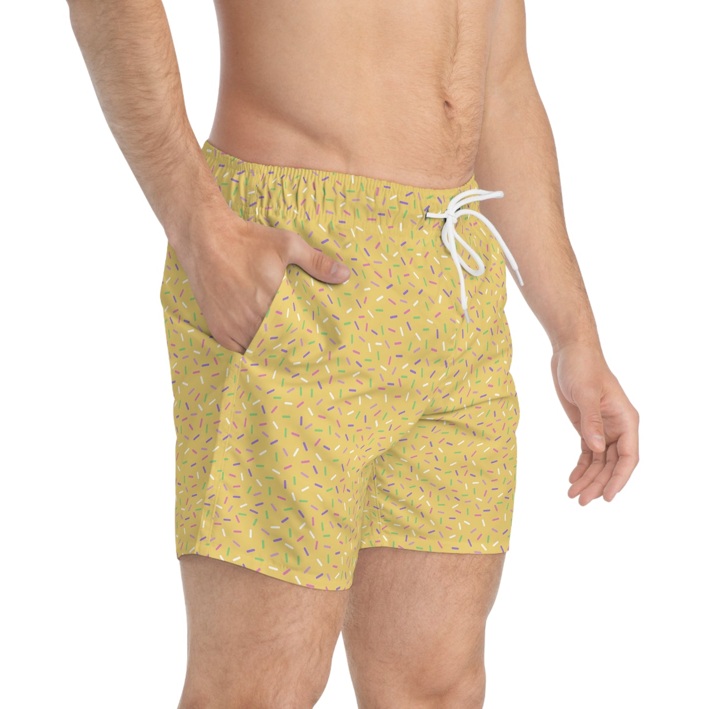 Men’s Rainbow Sprinkle Swim Trunks – Pastel Confetti Summer Swim Shorts, Fun Pool & Beach Board Shorts, Fast-Dry AOP Trunks