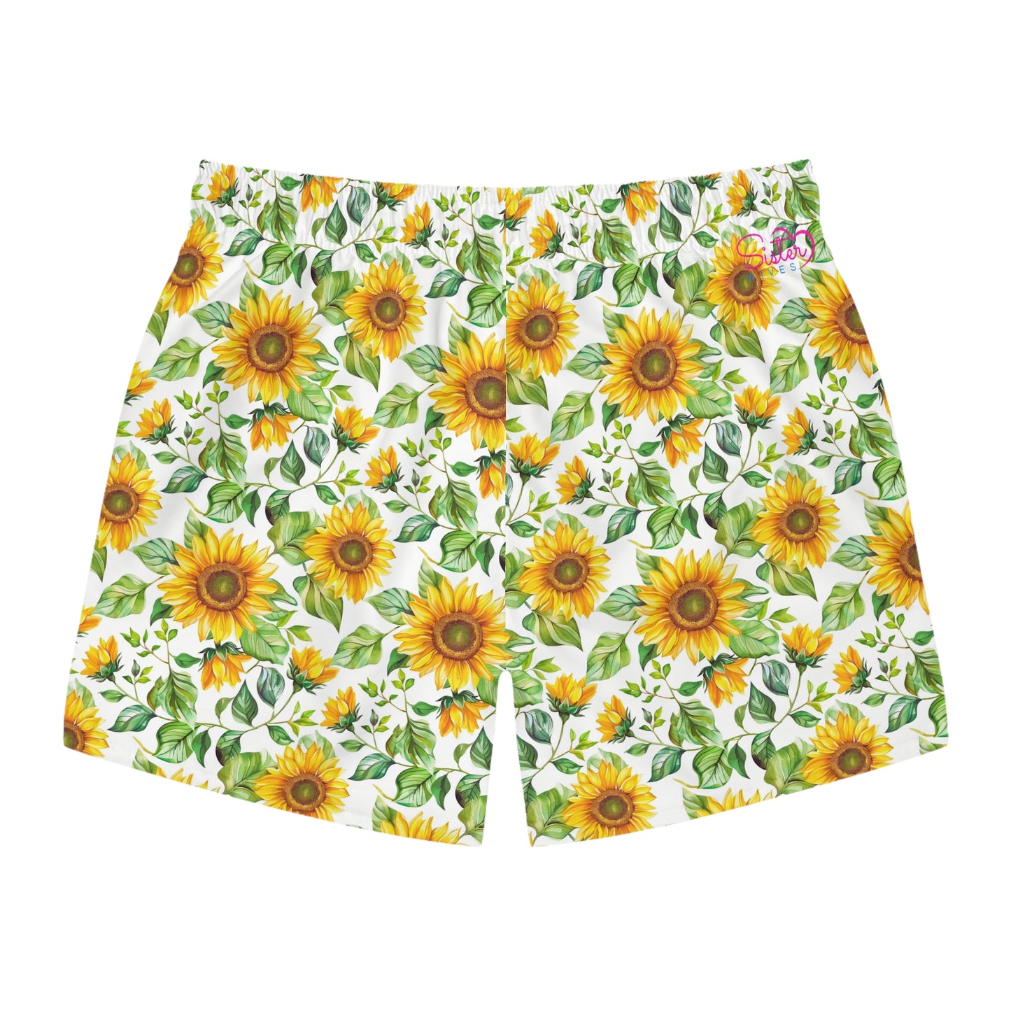 Men’s Sunflower & Daisy Swim Trunks – Bright Floral Summer Swim Shorts, ENM Polyamory Friendly Beach Board Shorts, Fast-Dry