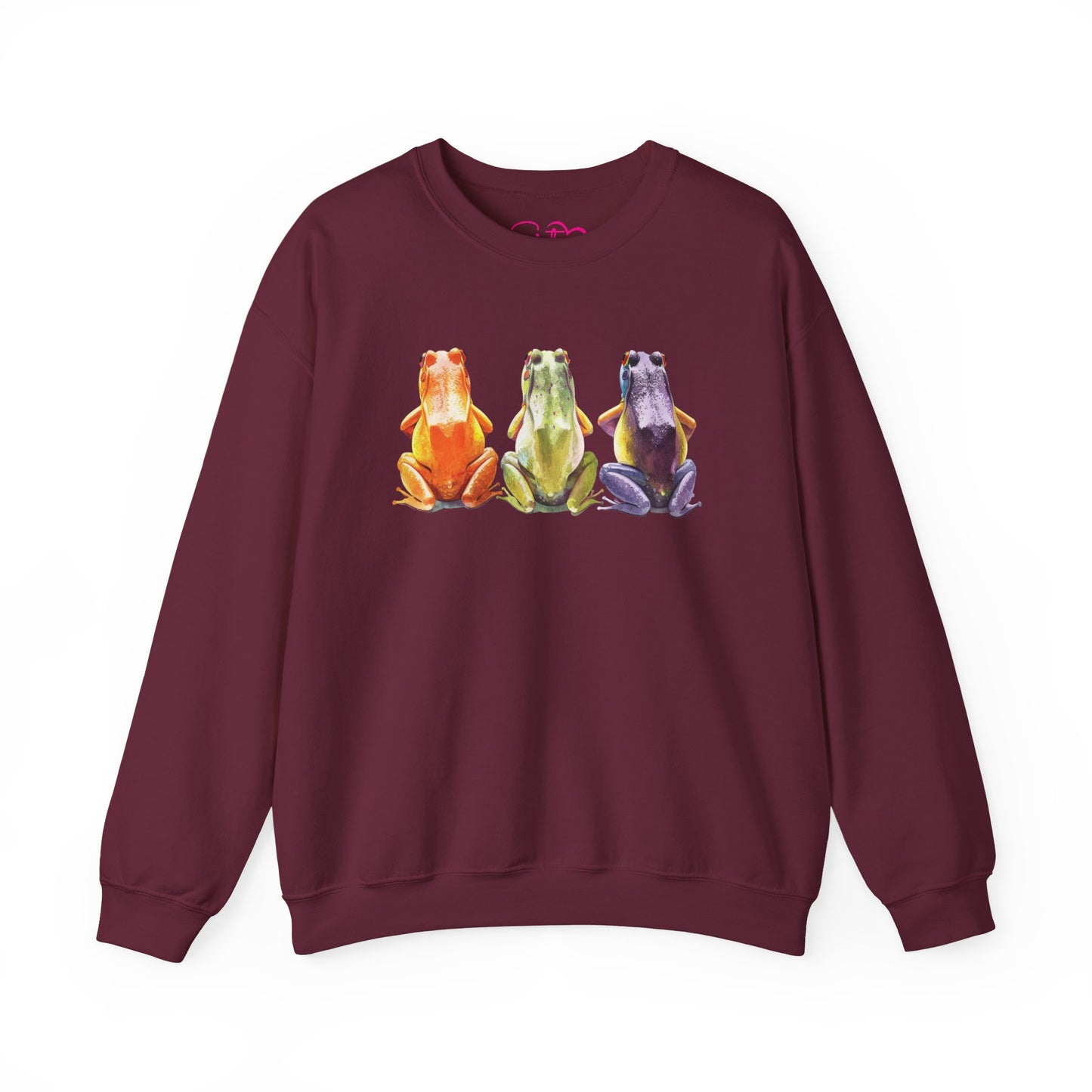 Three Frogs Crewneck Sweatshirt | Chosen Family Symbol Pullover | Polyamory & ENM Cozy Apparel | Whimsical Nature Graphic Sweatshirt